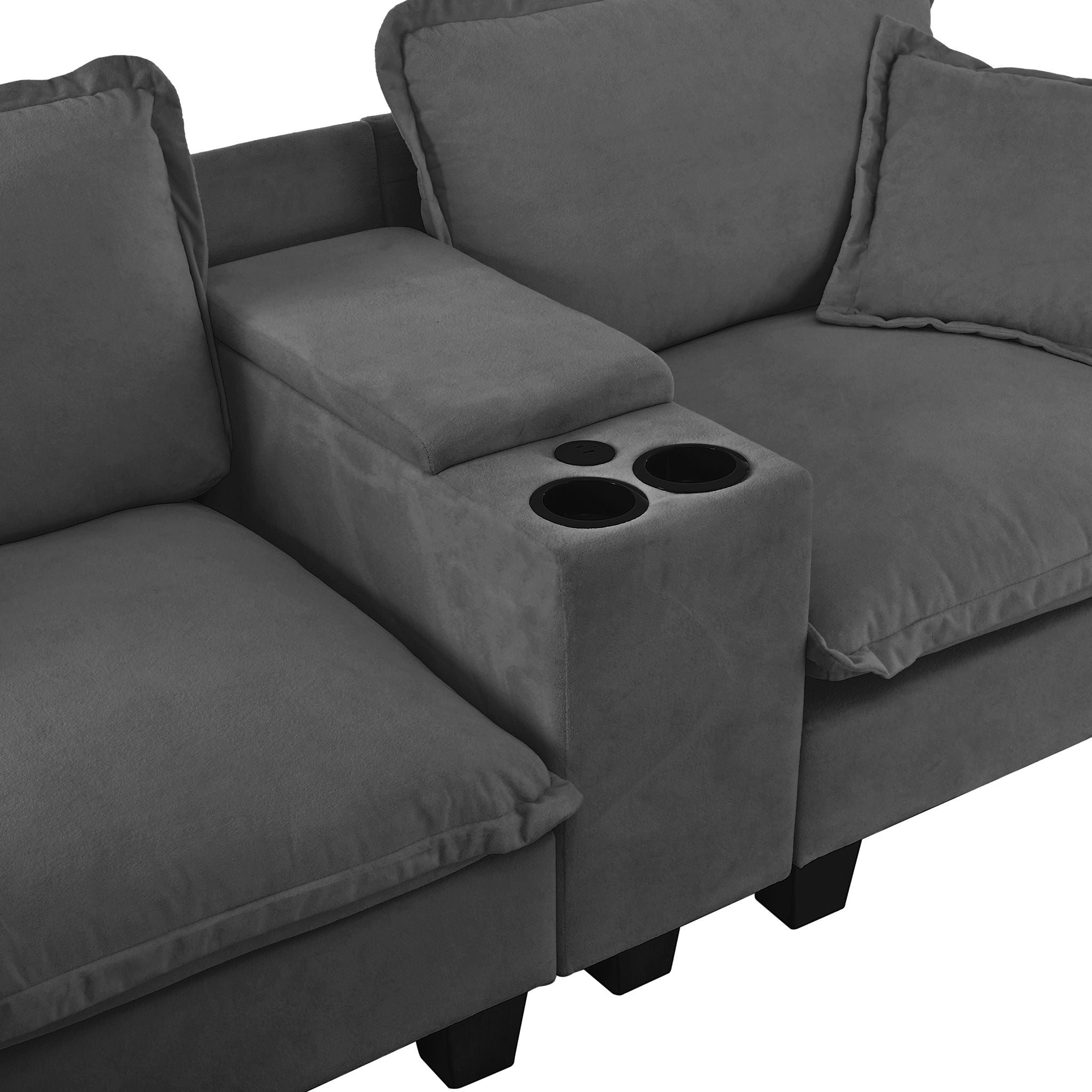 Modular Cloud Couch Sofa With Cup Holders & Storage, USB Port