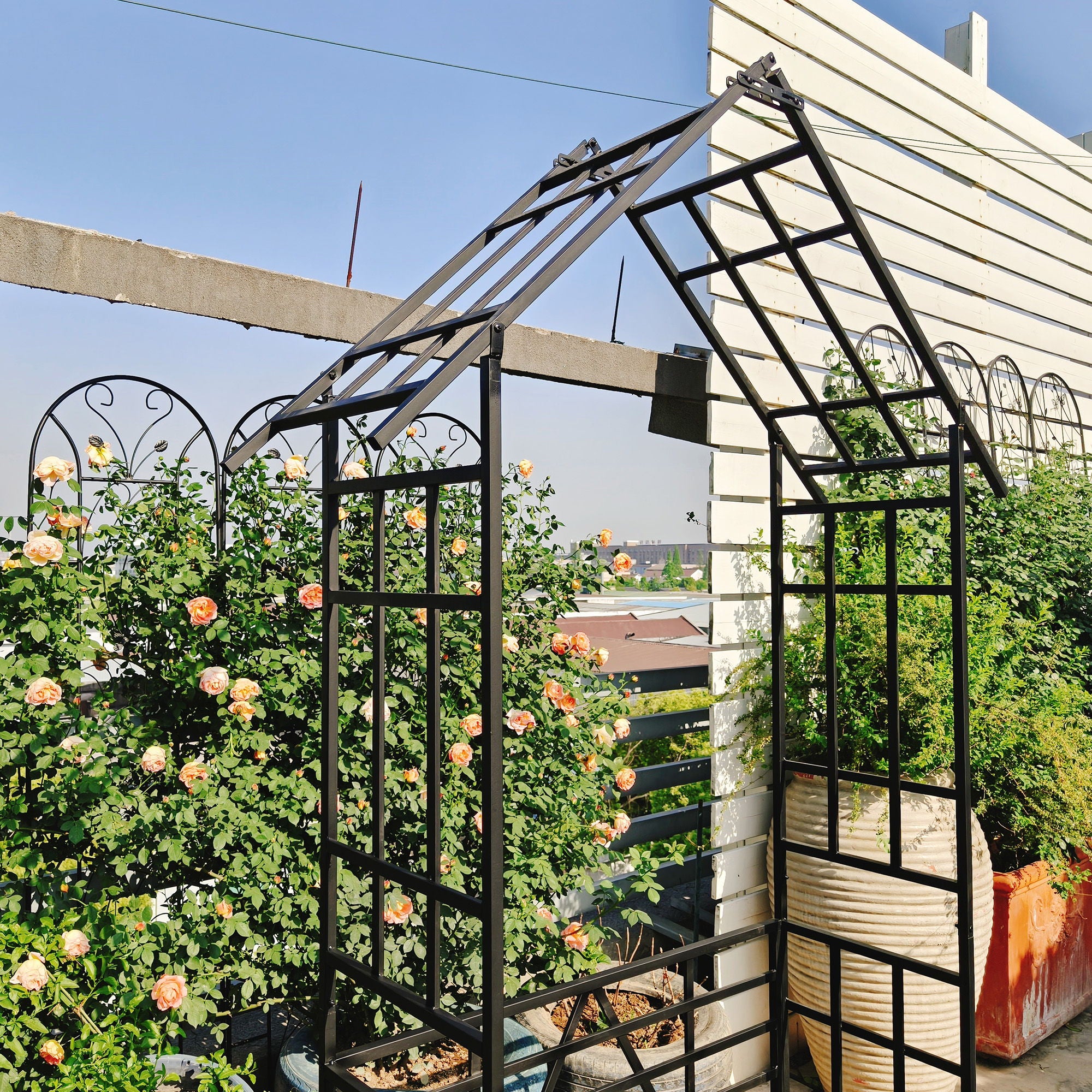 Garden Arch With Bench Turned Into Flower Stand Climbing Plants Support Outdoor - Black