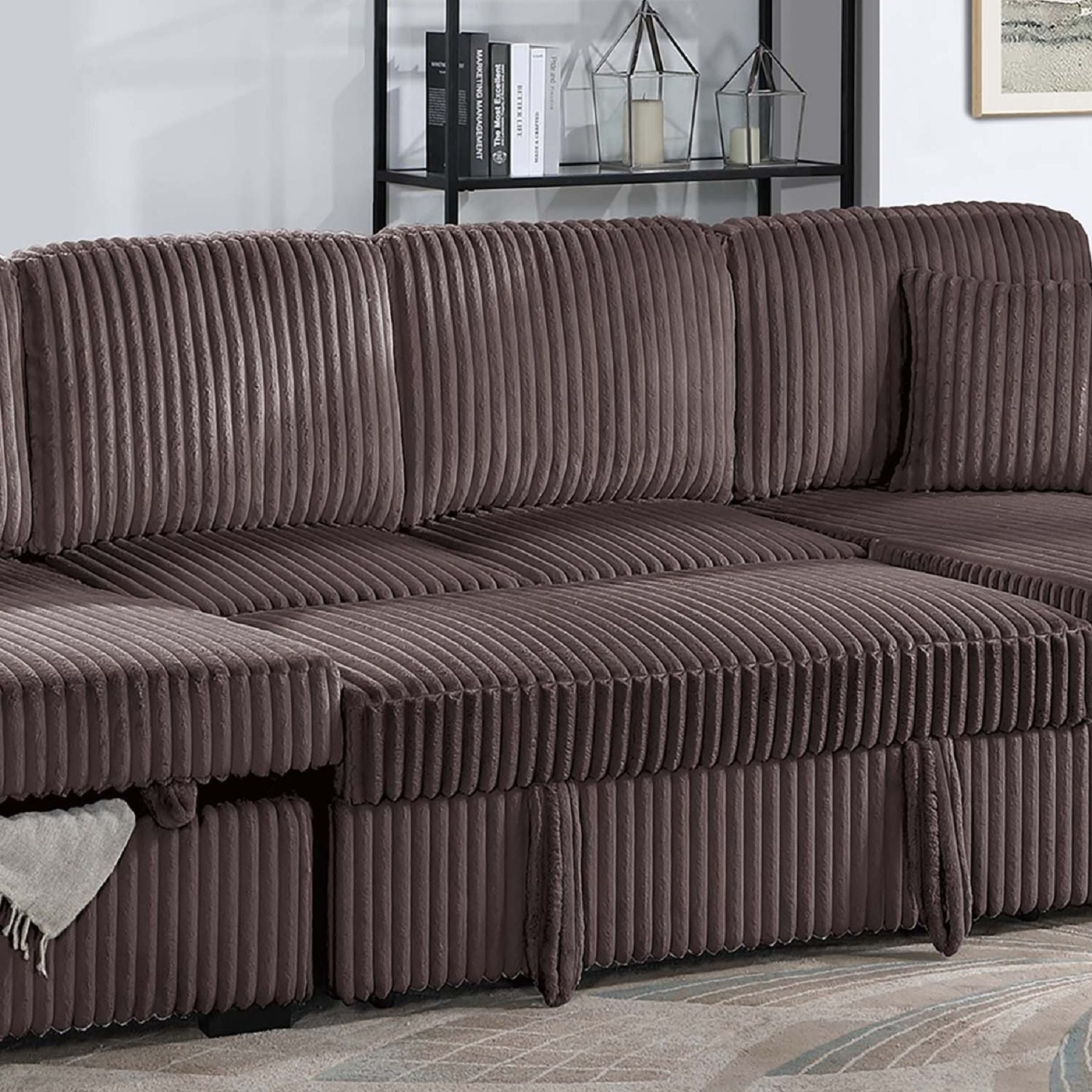Convertible Sectional, Storage Chaises, Pull Out Middle Section - Chocolate