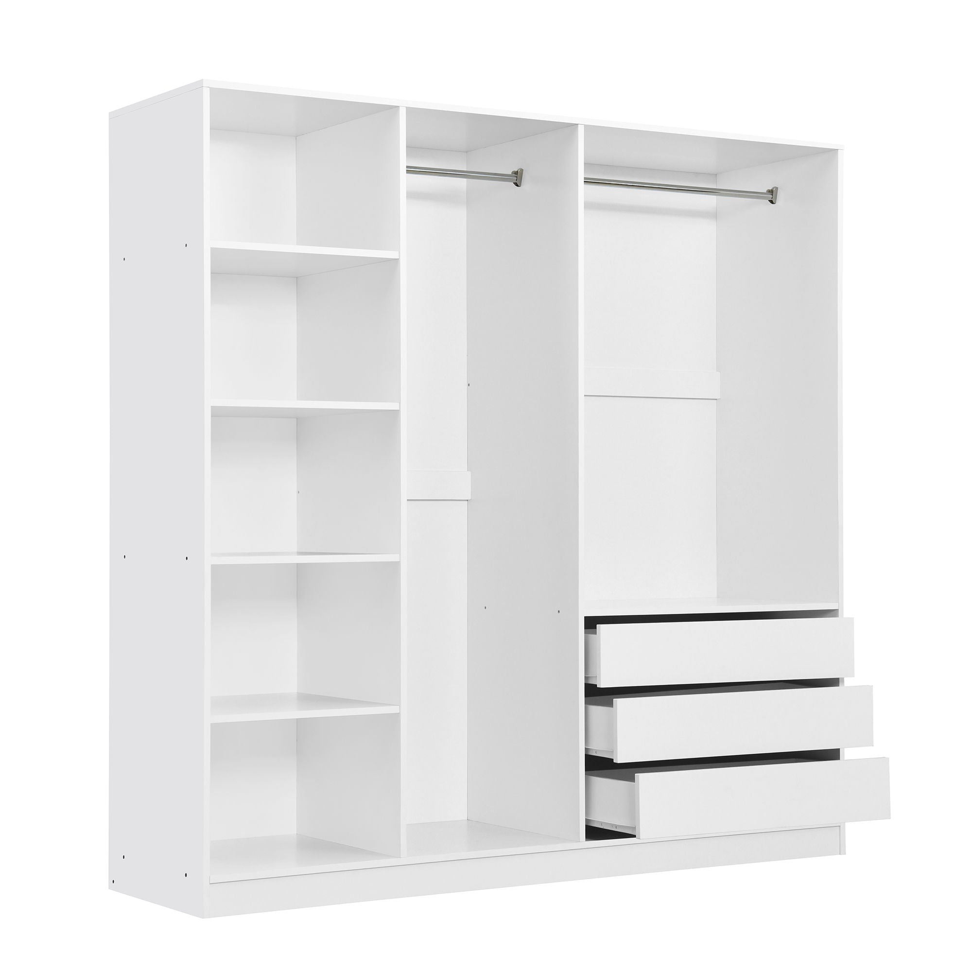 Doorless Storage Wardrobe For Dedroom With Shelves And 3 Drawers - White