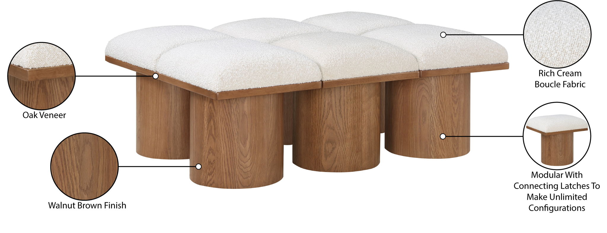 Pavilion - 6 Piece Modular Bench With Brown Base