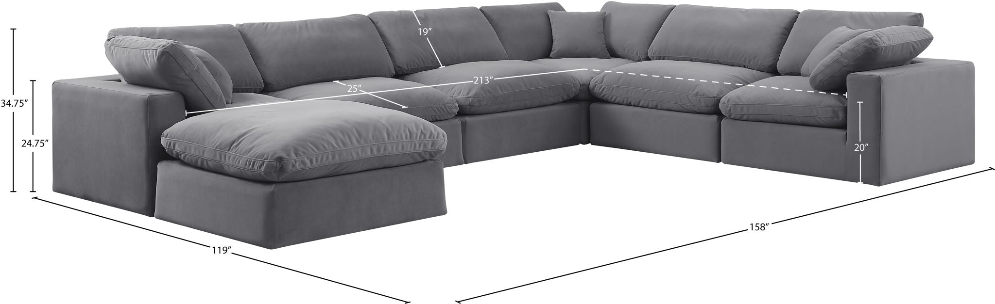 Comfy - 7 Piece Velvet Modular Sectional With Chaise