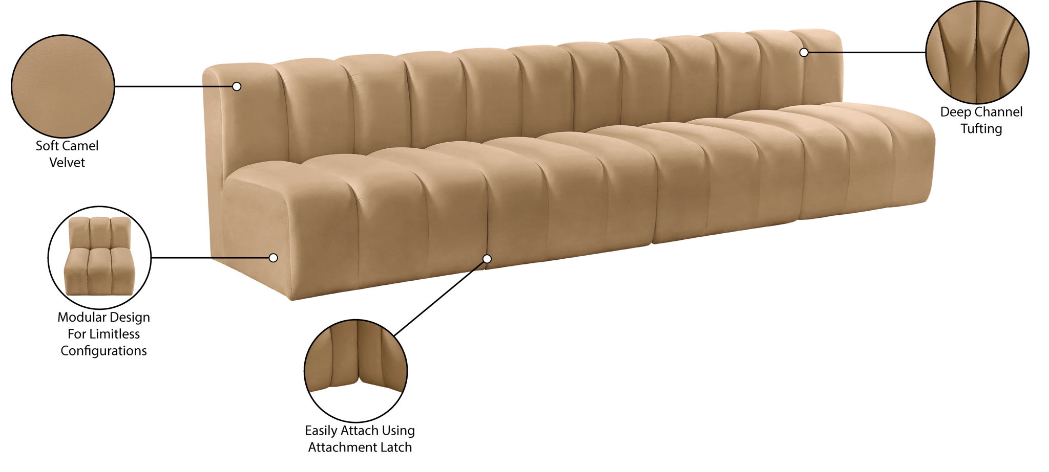 Arc - Velvet 4 Seats Modular Sofa