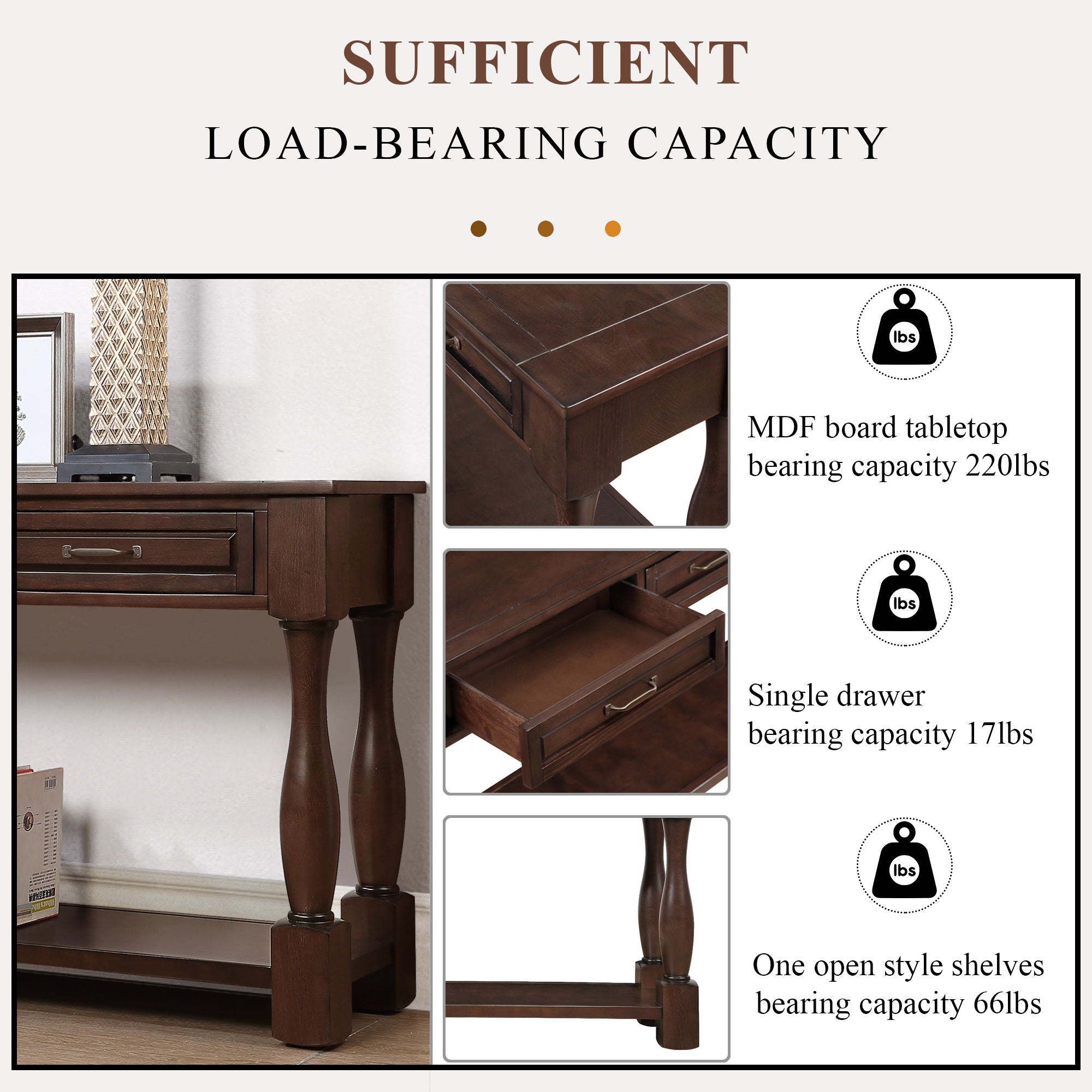Console Table With 3 Drawers And 1 Bottom Shelf For Entryway - Espresso