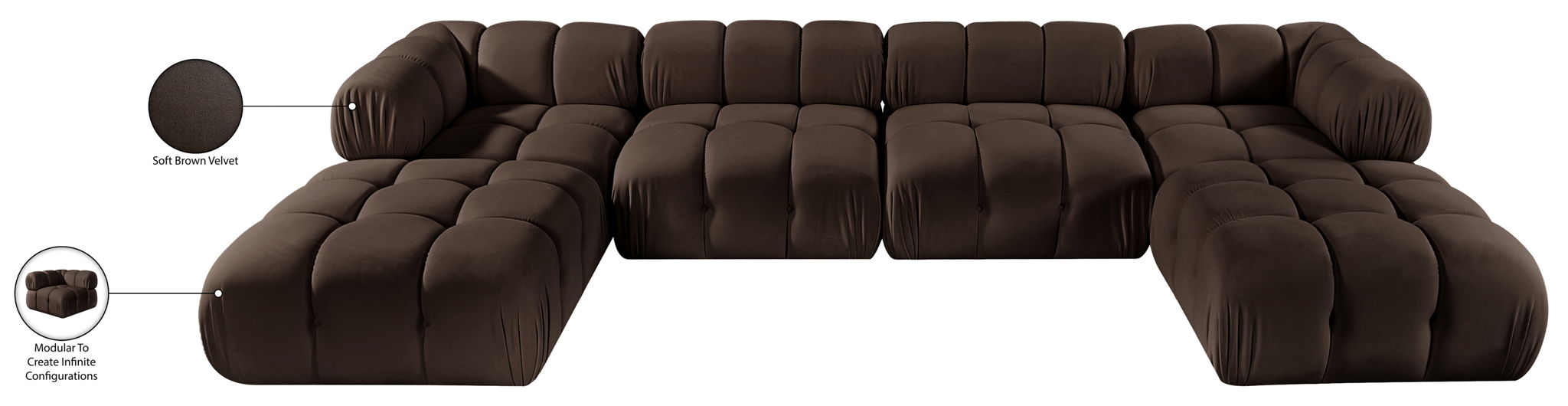 Orin - Velvet 6 Piece Modular Double Chaise Sectional