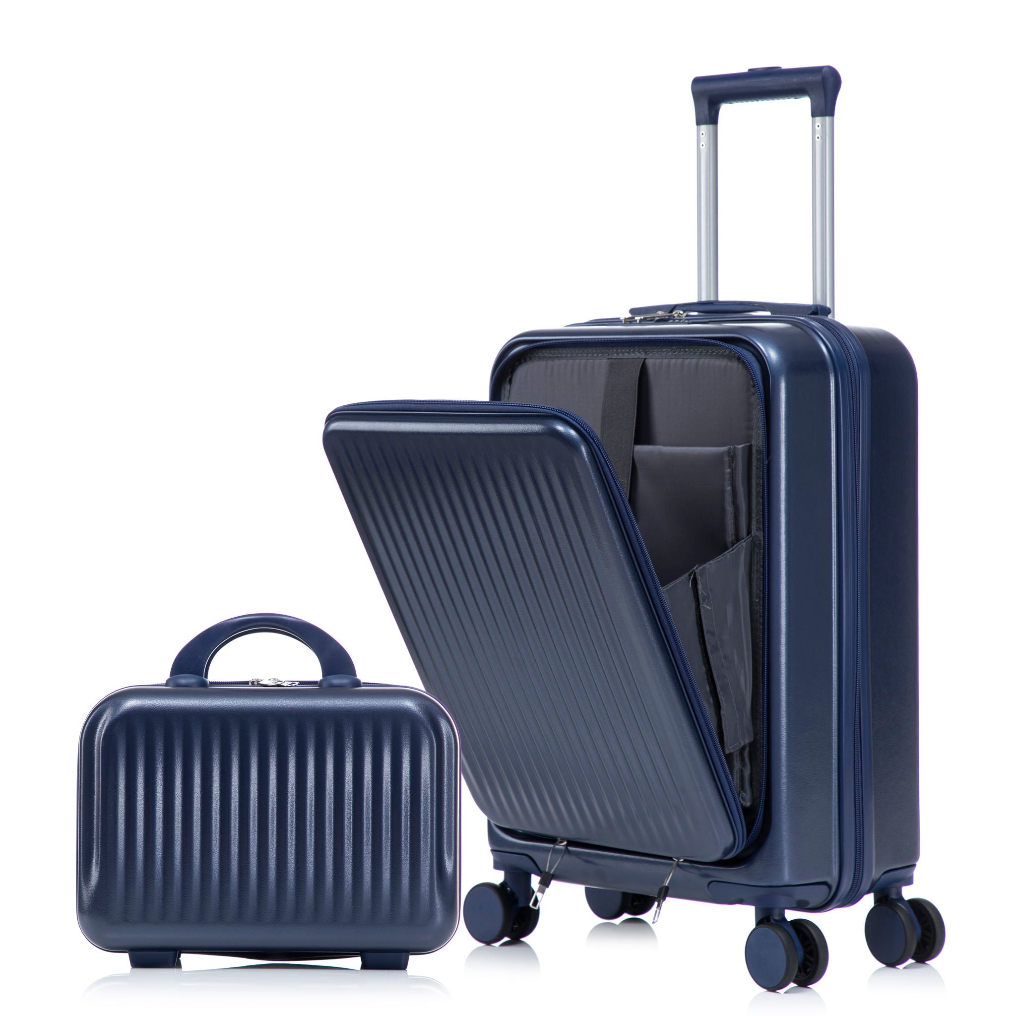 Luggage Set With Cosmetic Case, Combination Lock, Front Opening Design