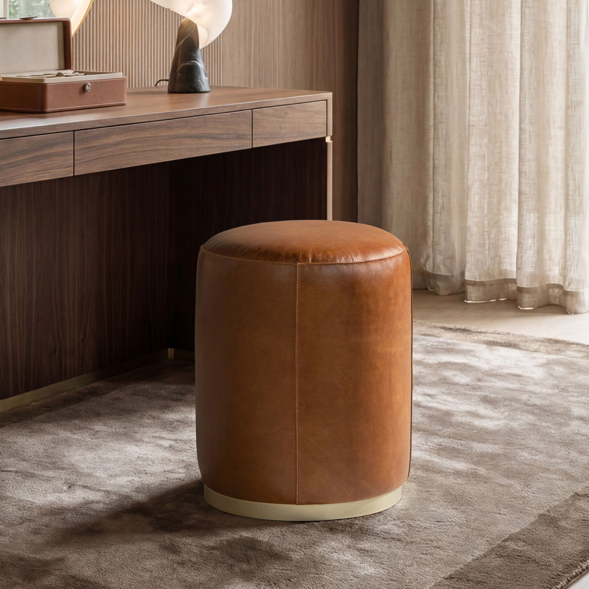 Nico - Round Ottoman Stool - Brown