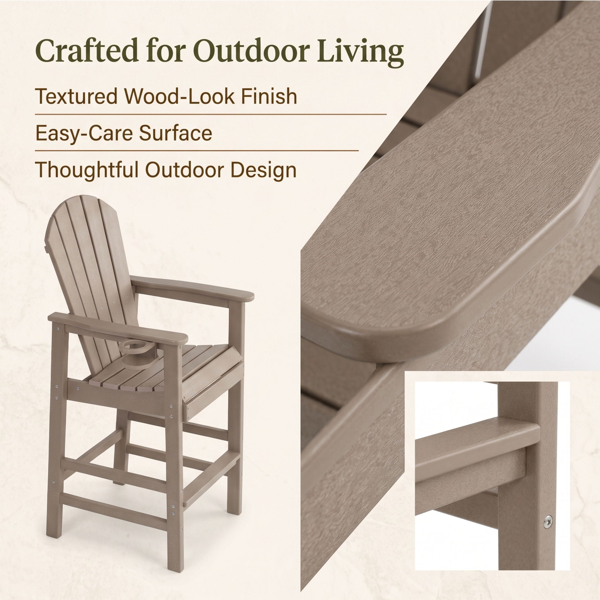 Bar Height Adirondack Chair With Cup Holder And Armrests