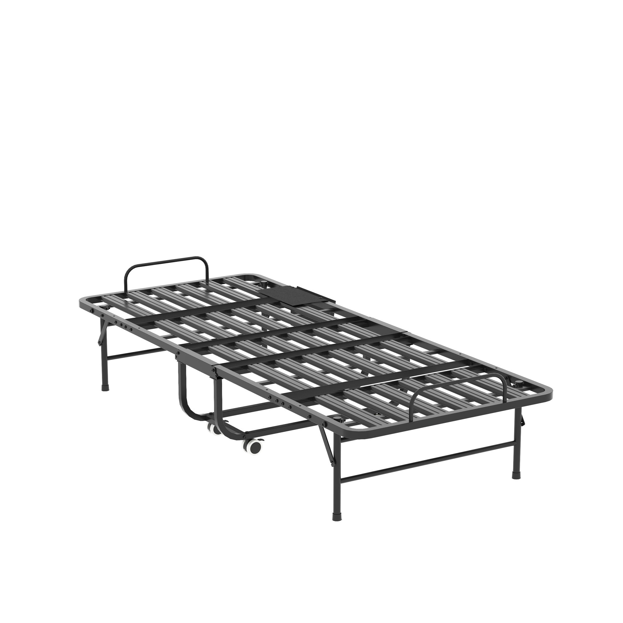 Twin Folding Bed With Memory Foam Mattress, On Wheels, Portable Bed For Adults & Guests - Black