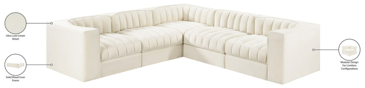 Rummi - Symmetrical Velvet Performance Fabric Upholstered 5 Piece Modular Sectional