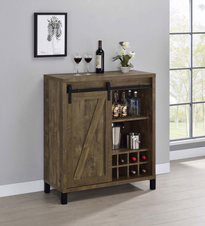 Arlington Sliding Door Home Bar Wine Cabinet Rustic Oak