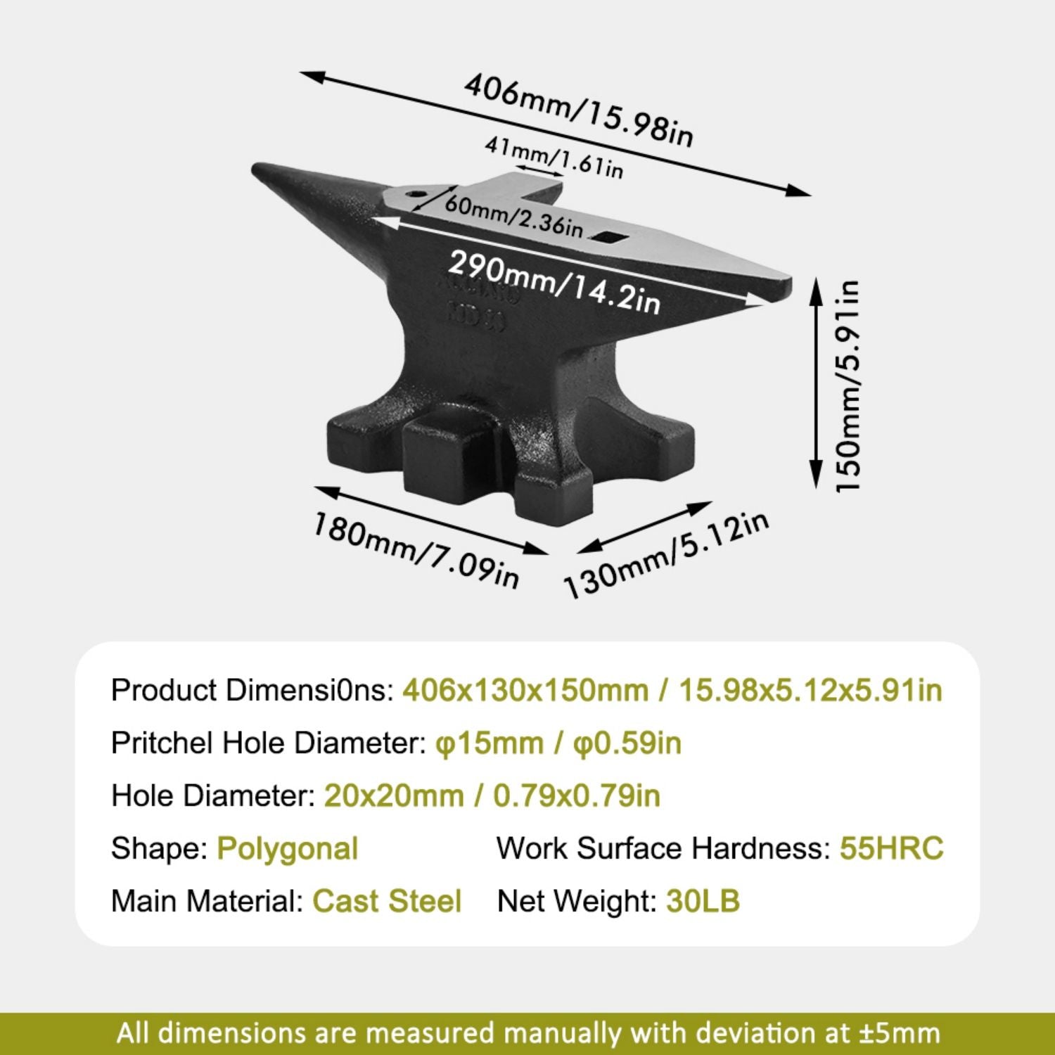 Multi Angle Anvil With Round And Square Holes