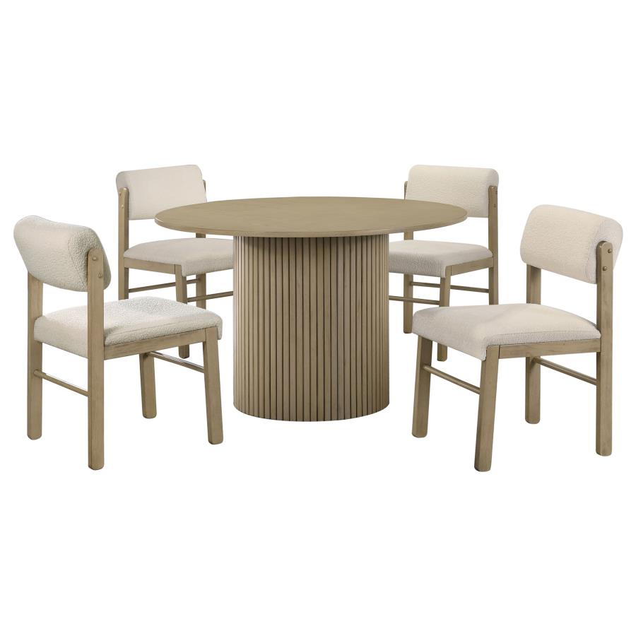 Hamlyn 5-piece Round Wood Dining Set Cream and Natural Oak