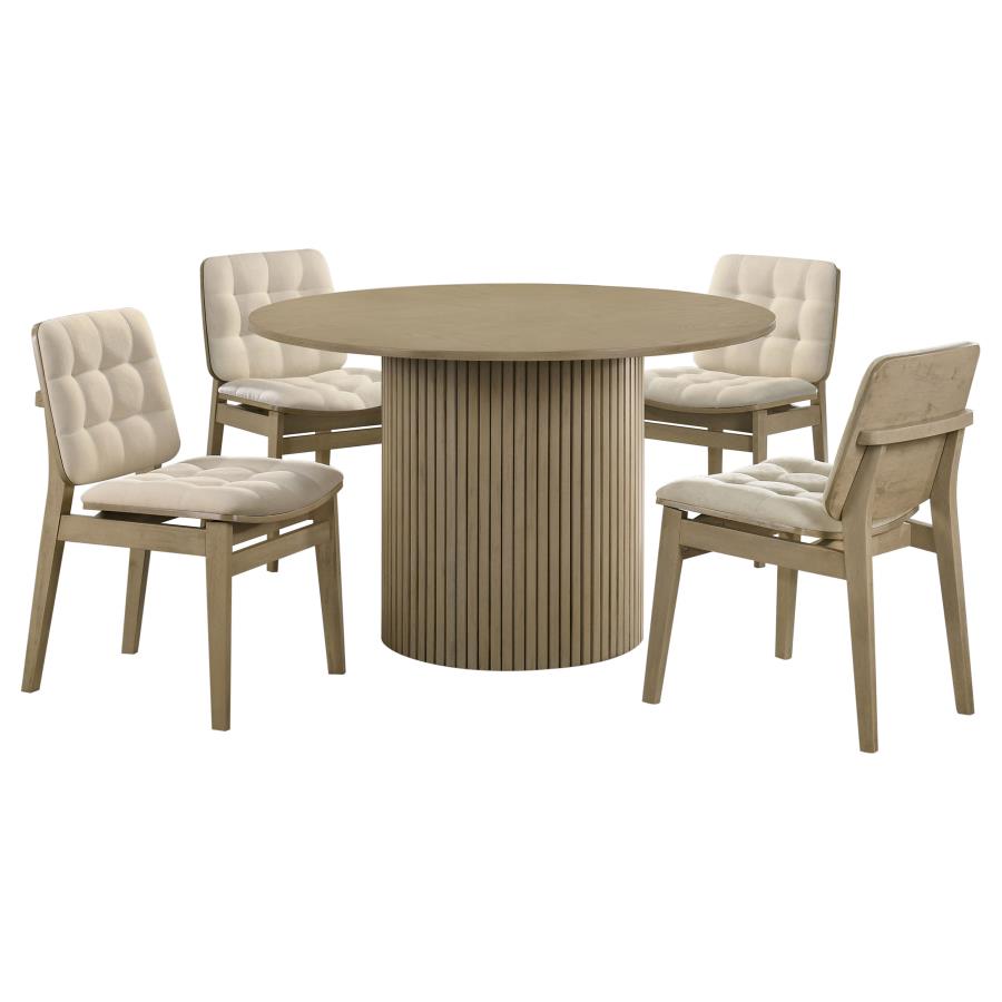 Hamlyn 5-piece Round Wood Dining Set Cream and Natural Oak