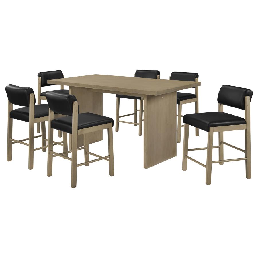 Decker 7-piece 70-inch Rectangular Counter Height Dining Set Black and Natural Oak