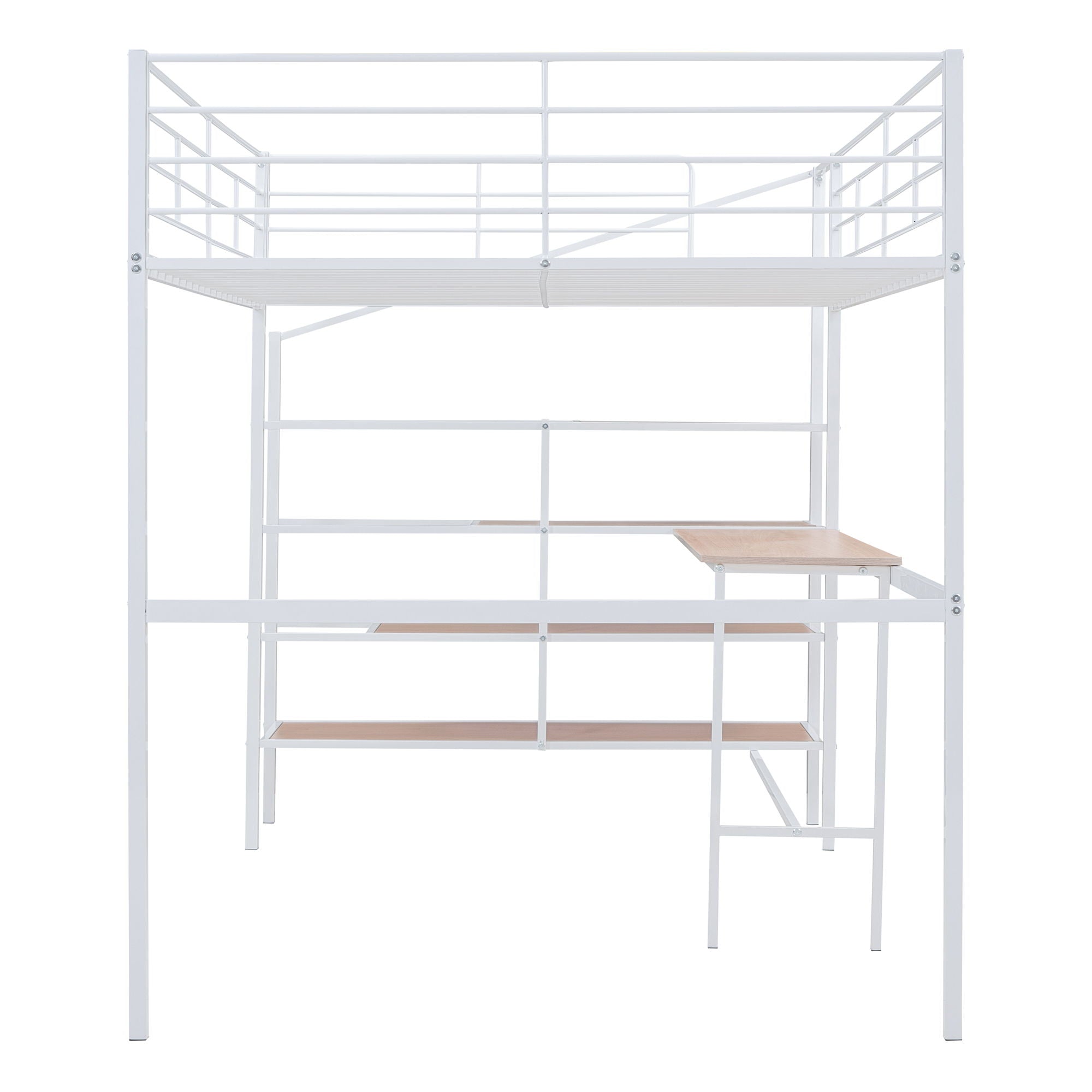Full Size Loft Bed With Desk And Lateral Storage Ladder - White