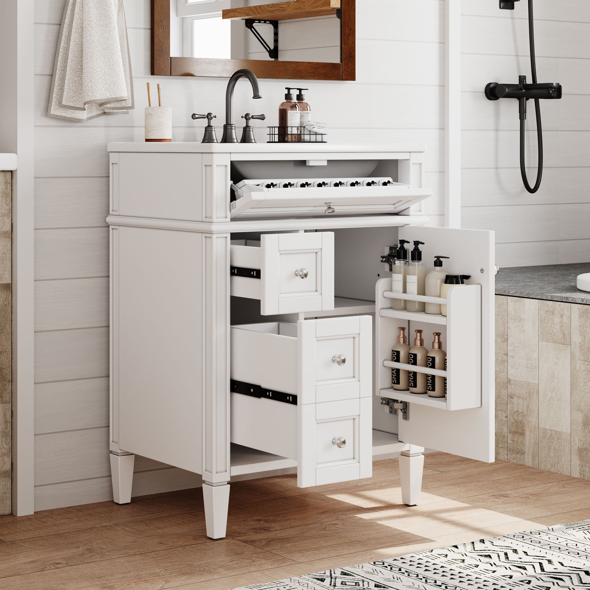 Bathroom Vanity With Top Sink, Storage Cabinet With 2 Drawers And Tip-Out Drawer