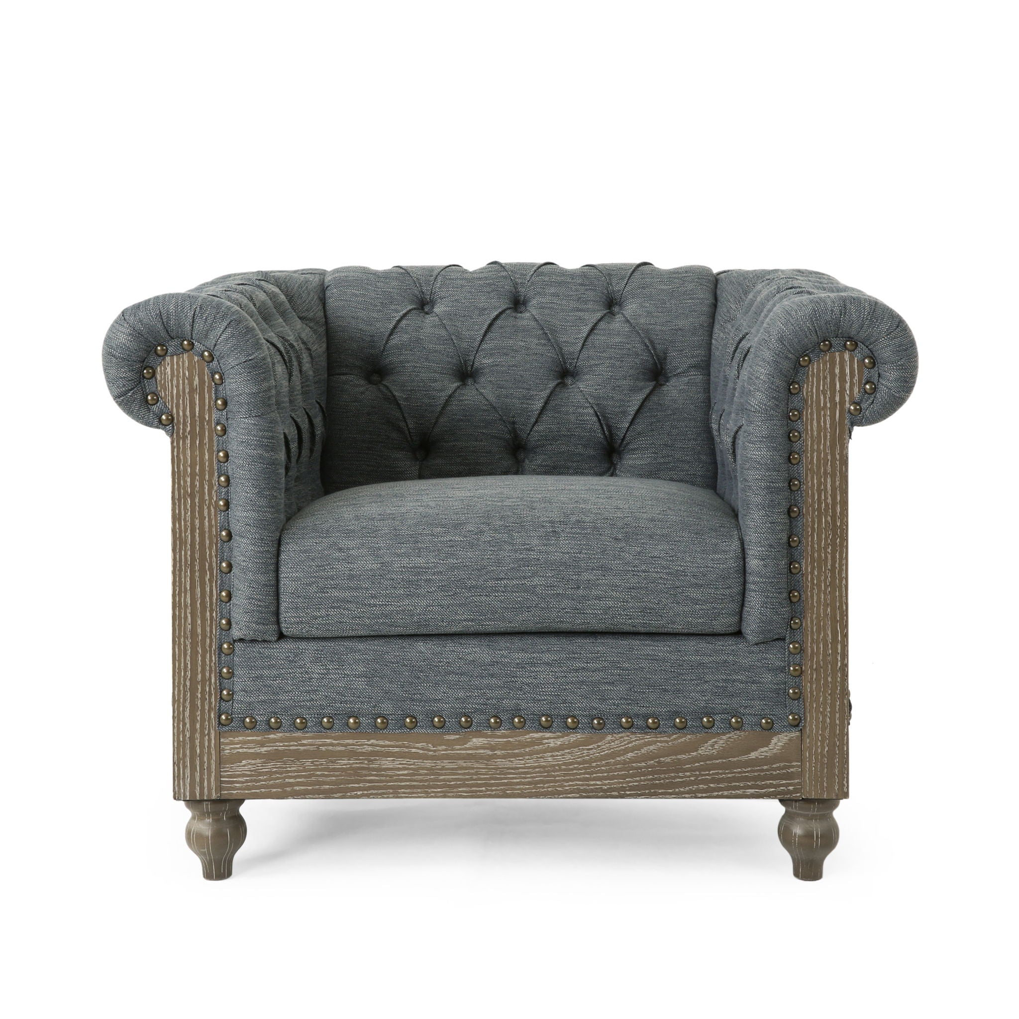 Fabric Upholstered Club Chair With Scrolled Tuxedo Arms - Charcoal