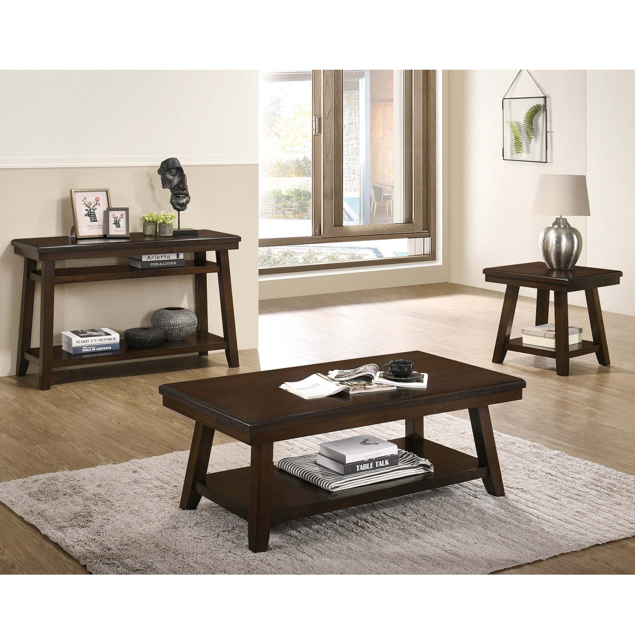 3 Piece Occasional Table Se, Coffee Table, End Table & Sofa Table - Walnut