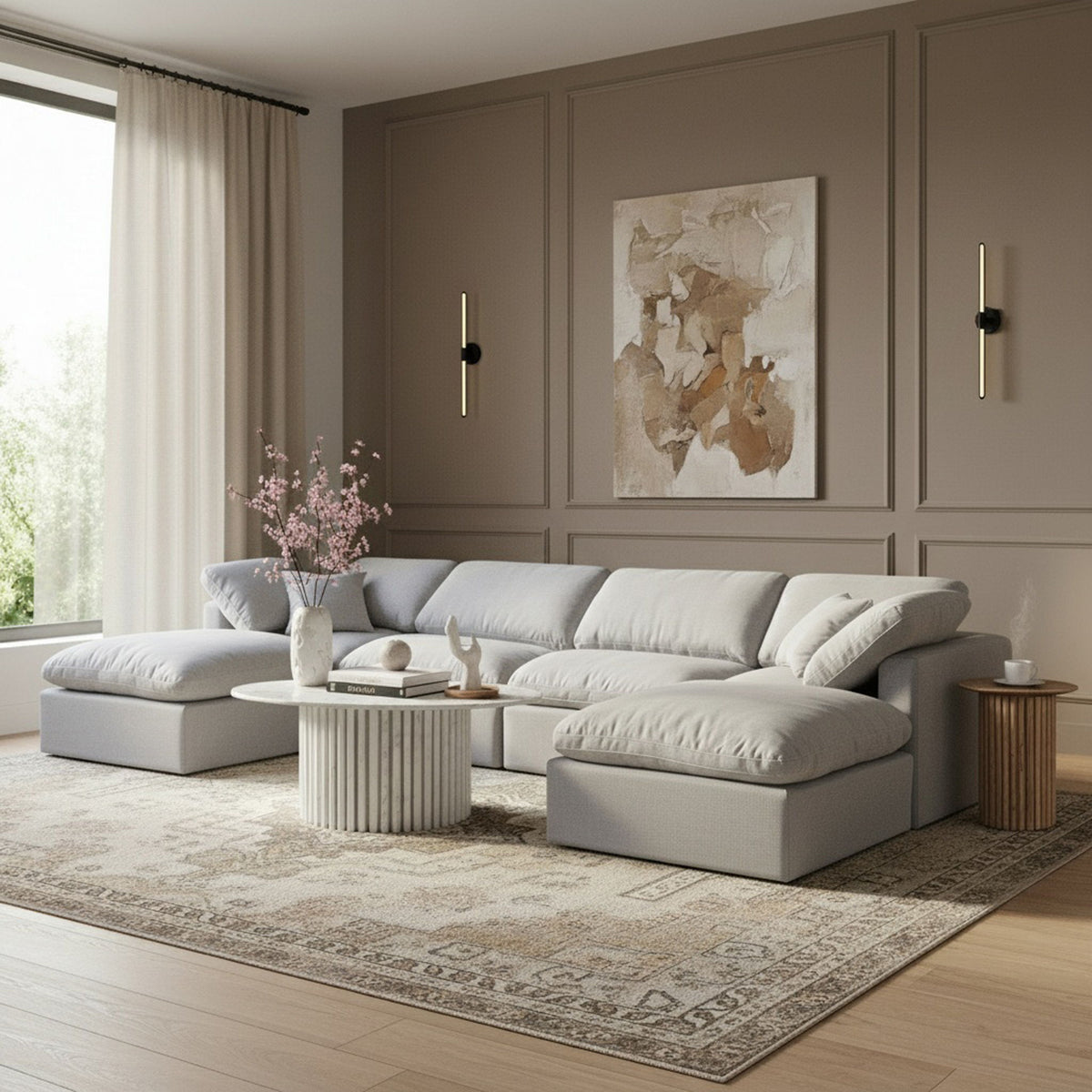 Indulge - Linen 6 Piece Modular Double Chaise Sectional