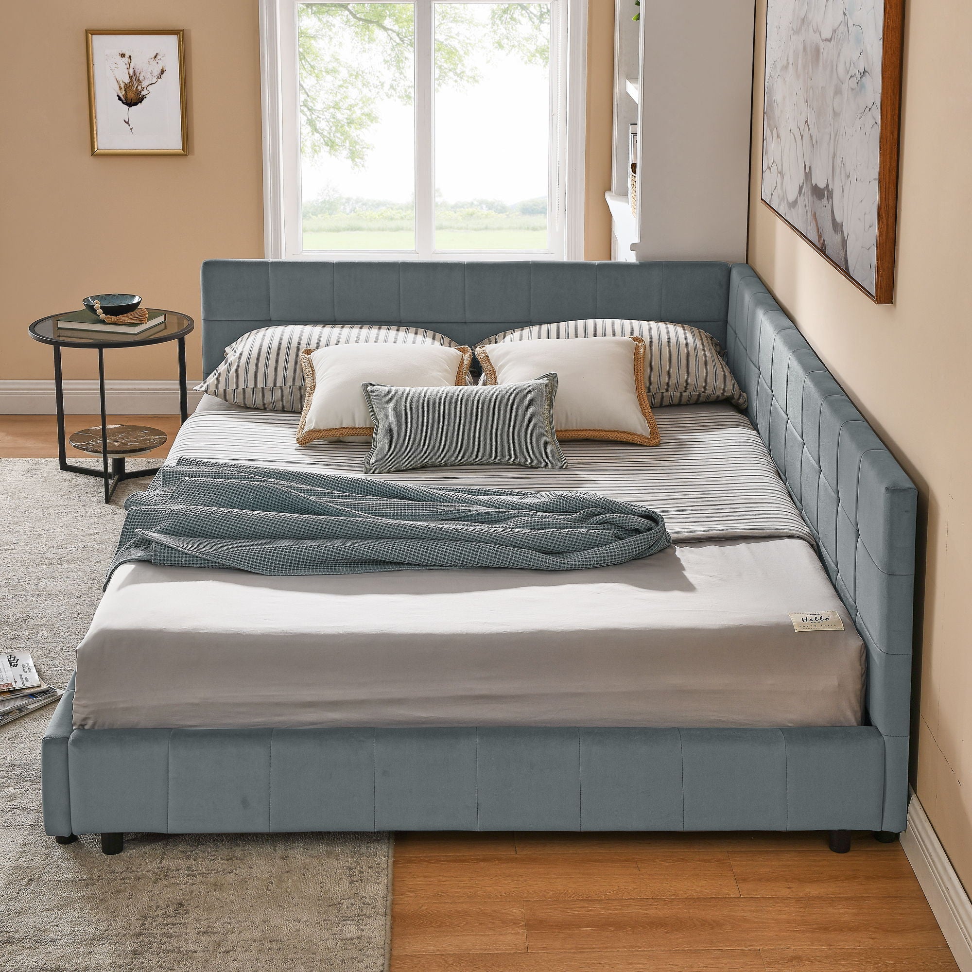 Elegant Storage Upholstered Tufted Bed Frame With Backrest And Armrests