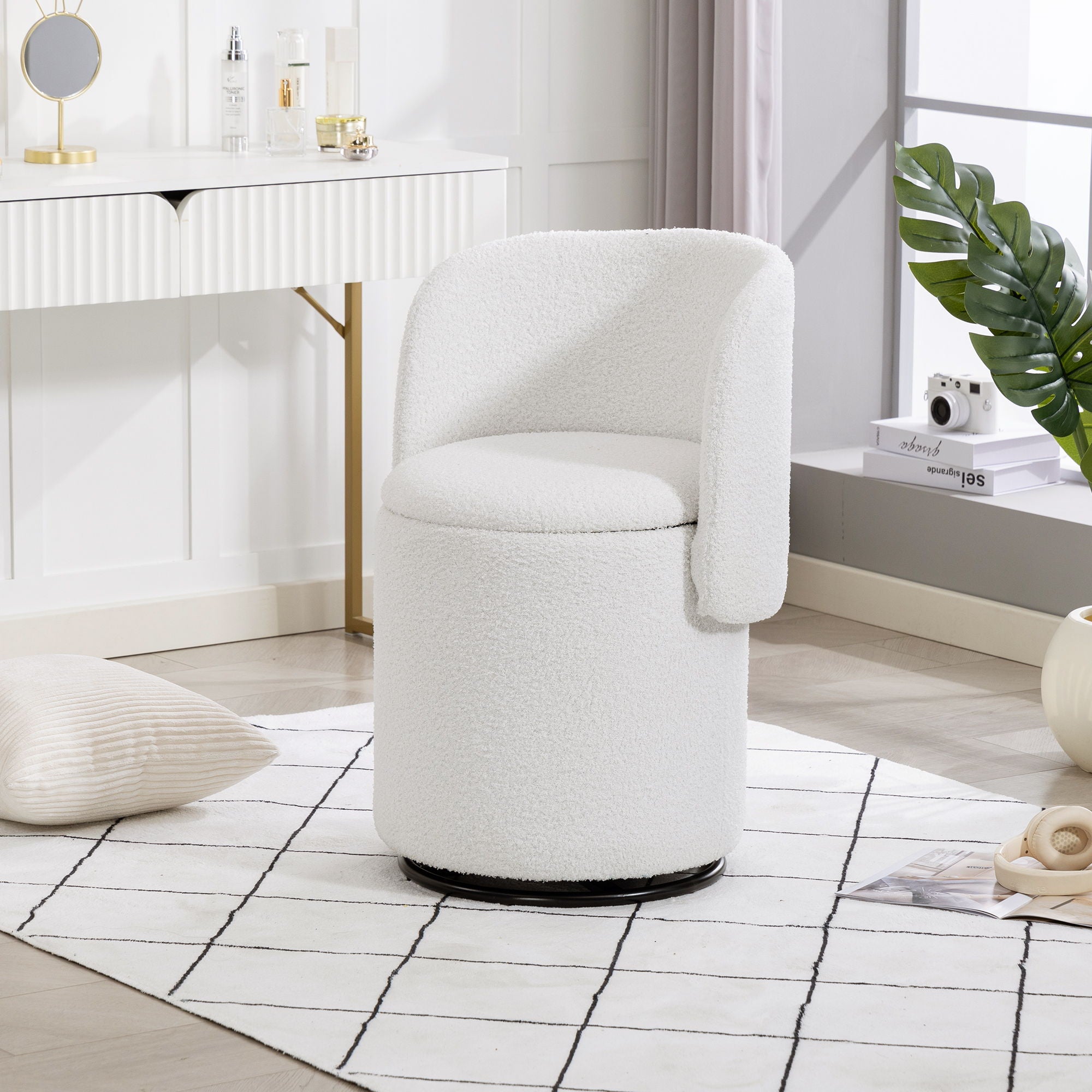 Barrel Chair & Built In Storage, 360° Swivel - Beige