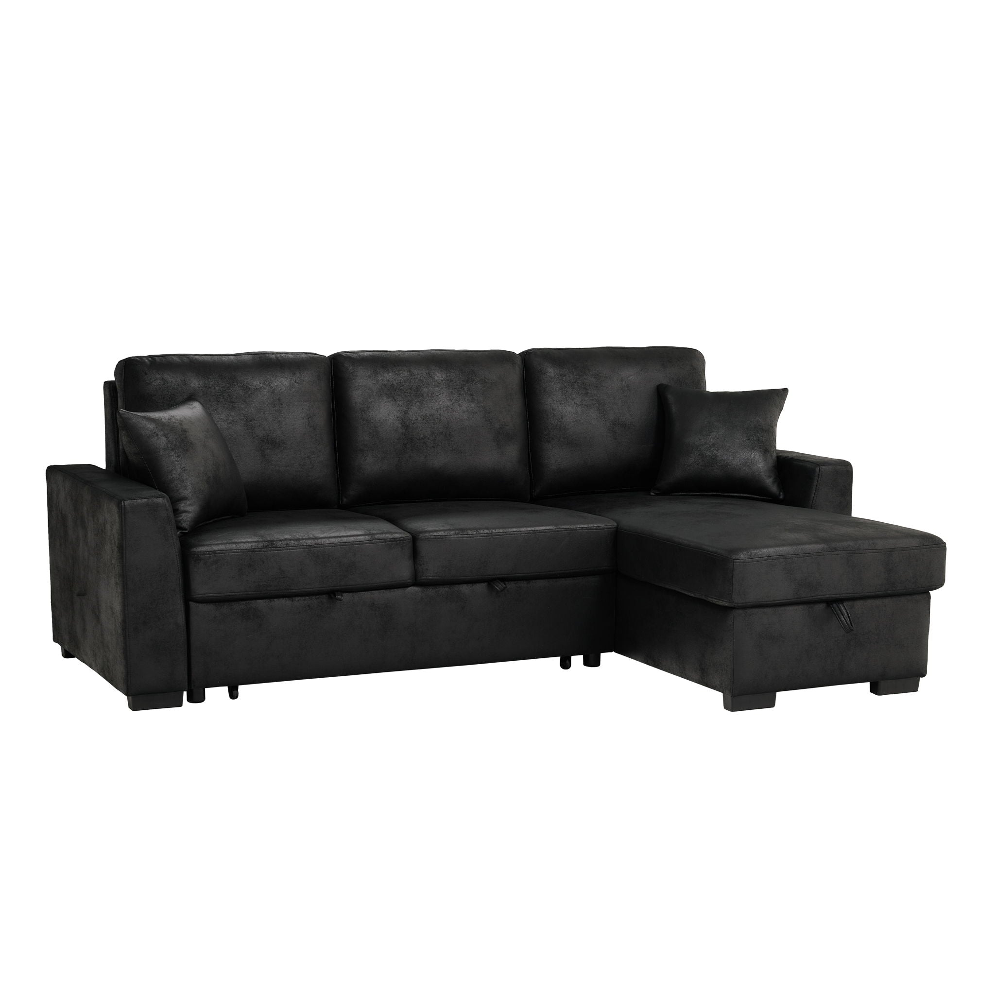 Upholstered Sectional With Pull-Out Bed And Chaise Storage