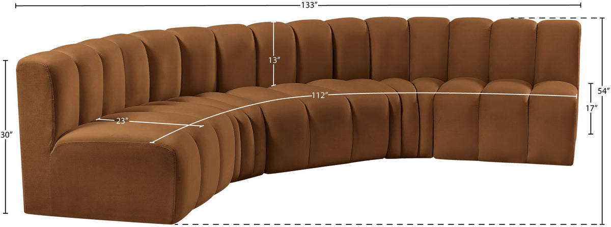 Arc - Velvet 5 Piece U-Shaped Modular Sofa - Saddle