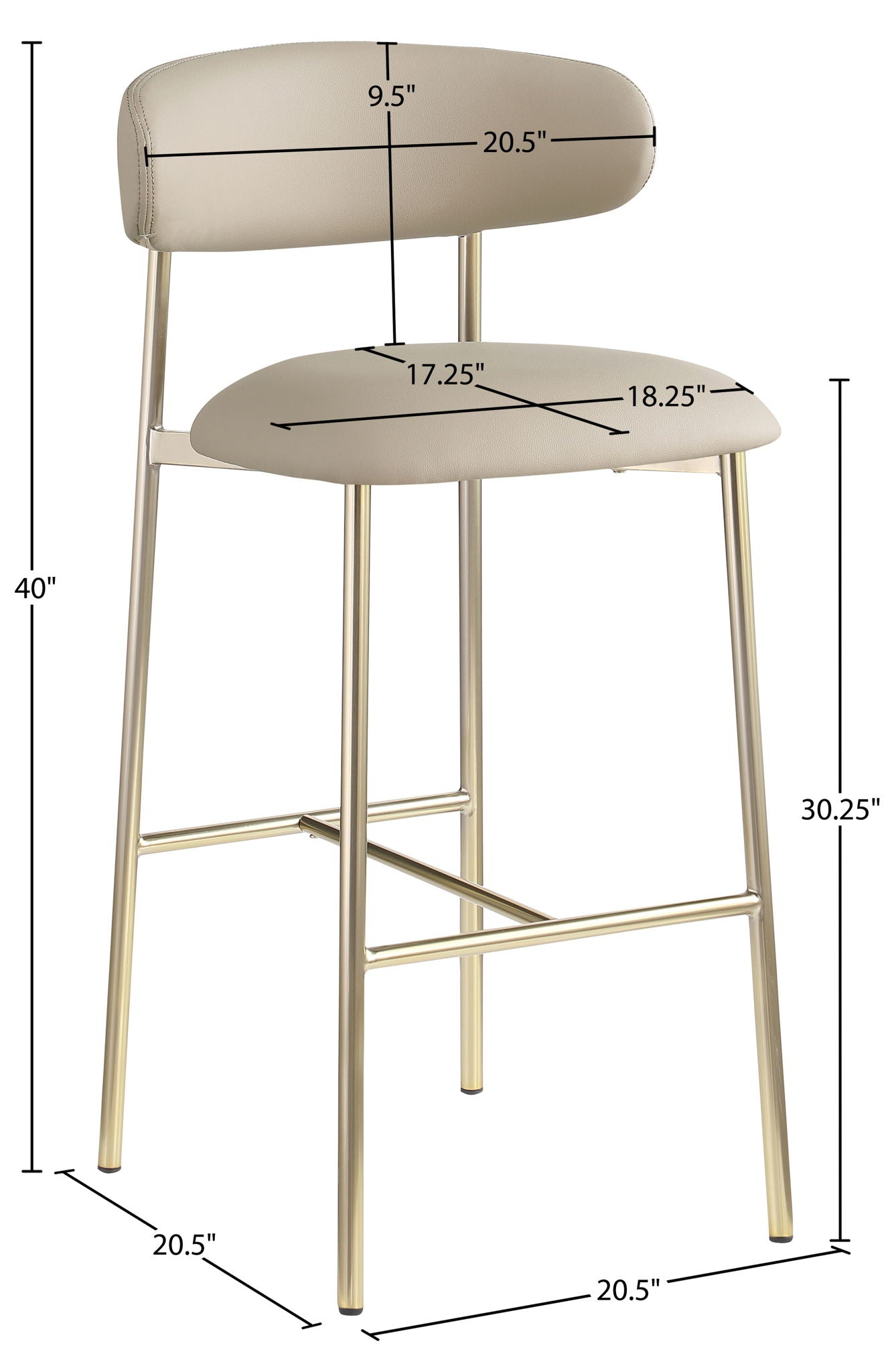 Lupita - Vegan Leather Upholstered Bar Stool With Brushed Gold Frame (Set of 2)