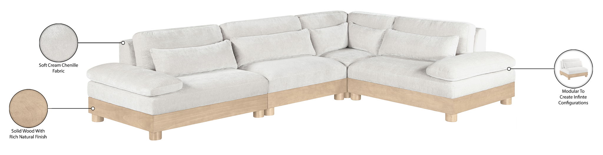 Turin - Chenille Fabric Upholstered Modular Sectional - White