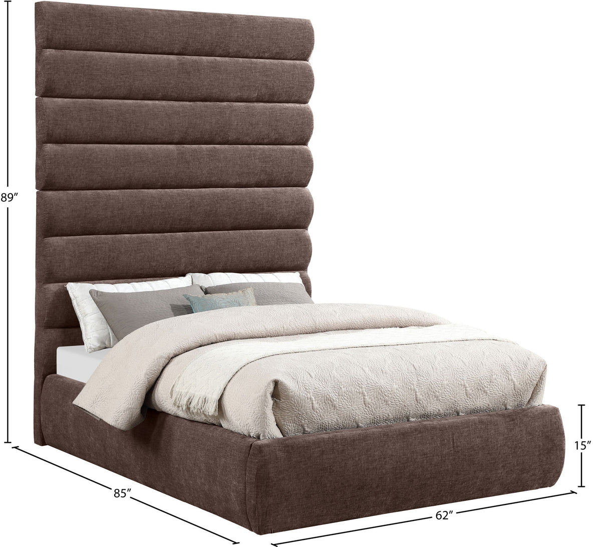 Adam - Chenille Fabric Bed With 89" Headboard