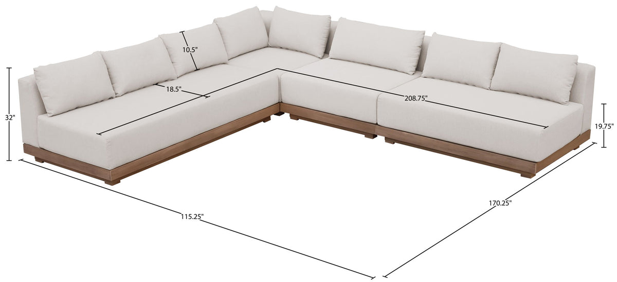 Solace - Olefin Performance Fabric 4 Piece Outdoor Patio Modular Sectional