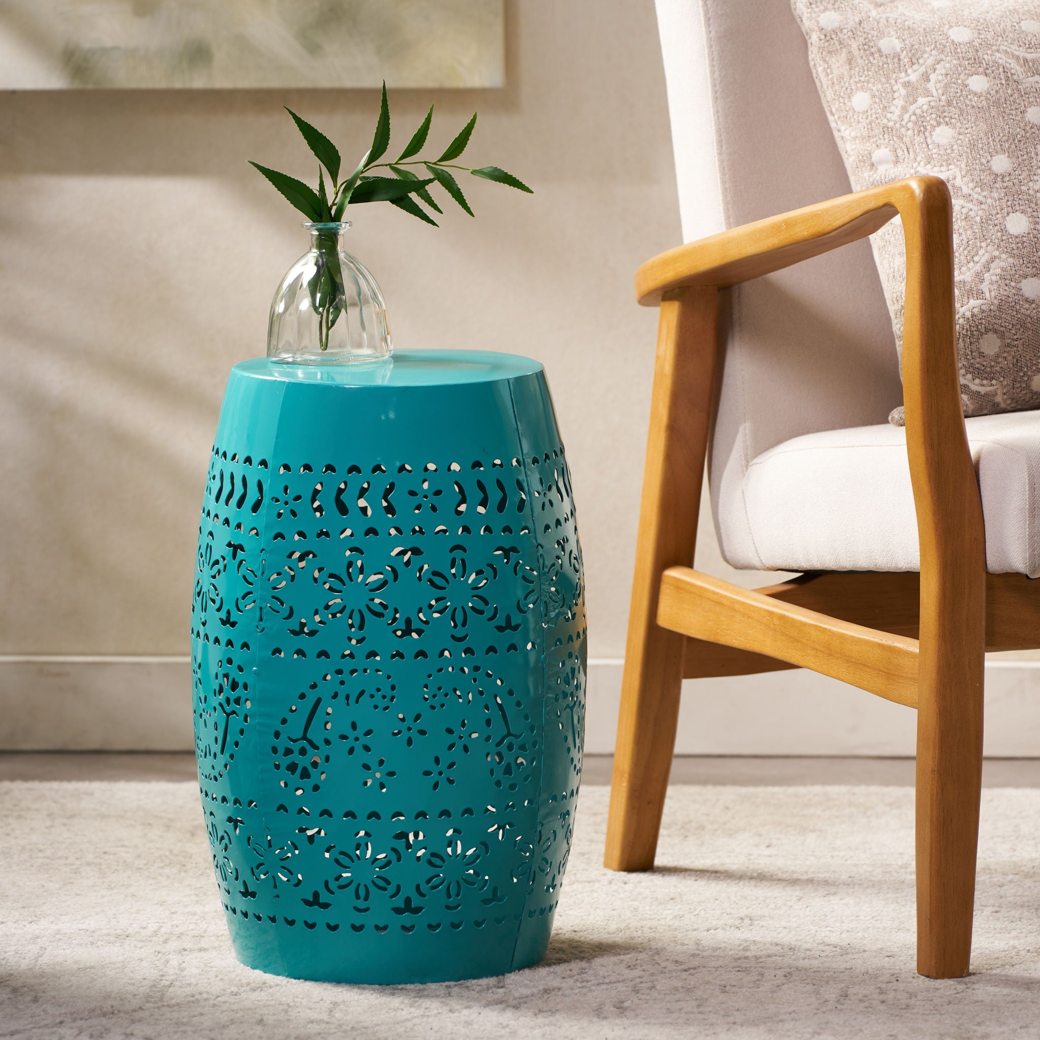 Outdoor Lace Cut Side Table - Teal