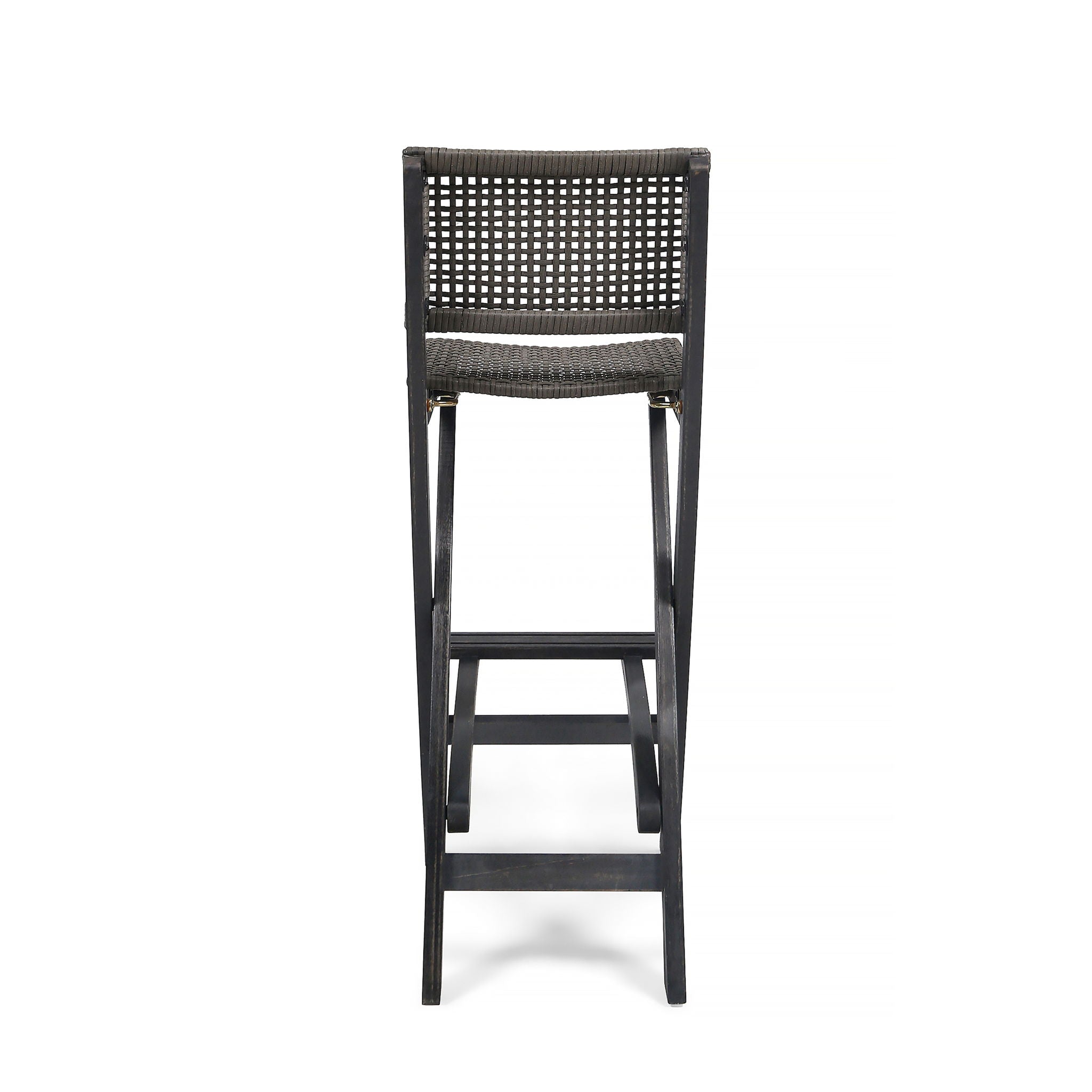 Outdoor Folding Acacia Wood Barstools With Rattan Backrest And Seat, (Set of 2) - Dark Gray