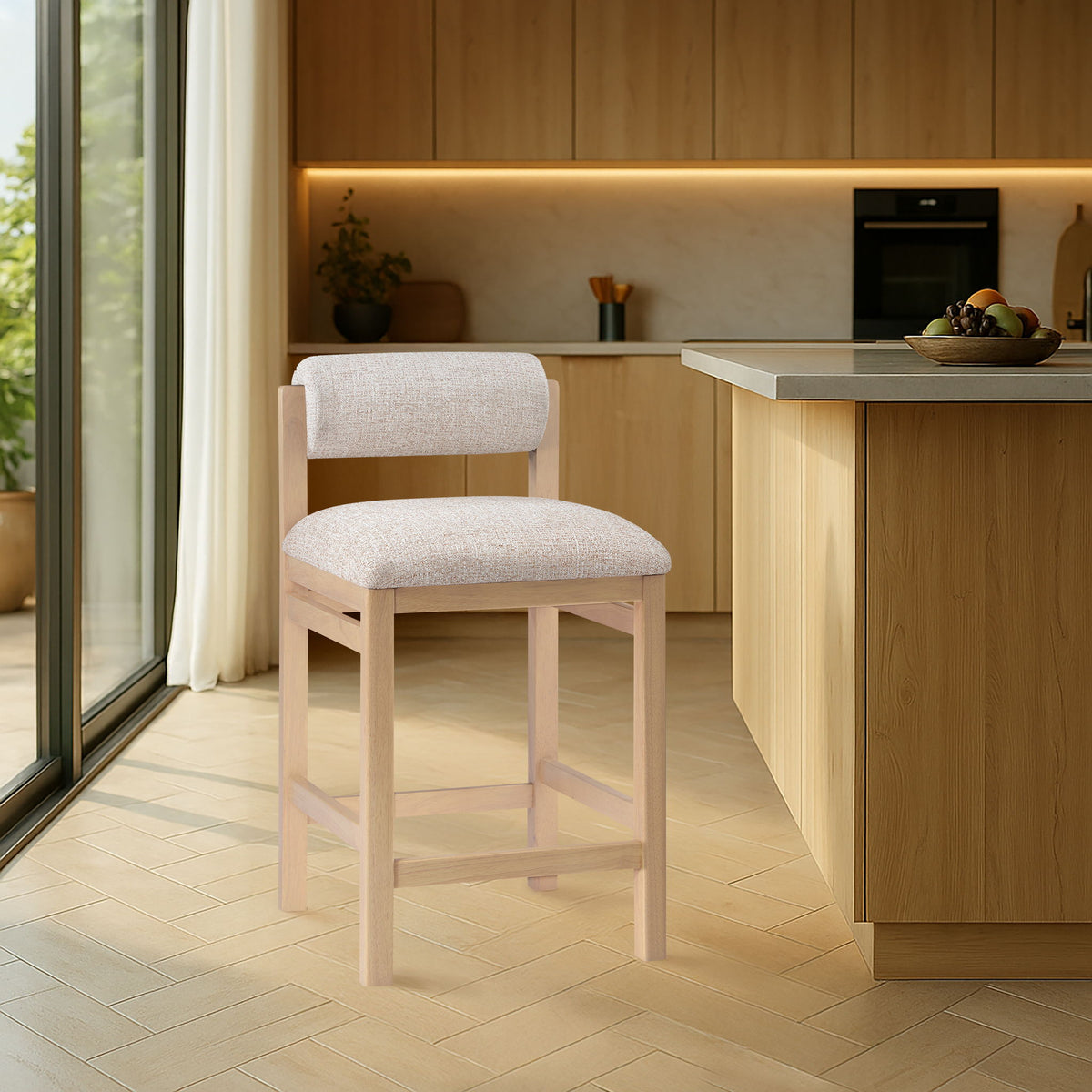 Roundhill - Fabric Counter Stool - Natural Frame