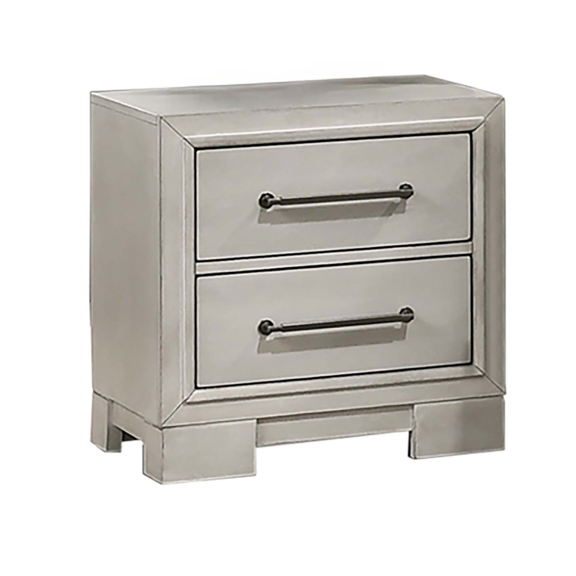 Nightstand With Square Legs And Sleek Handles - Antique White