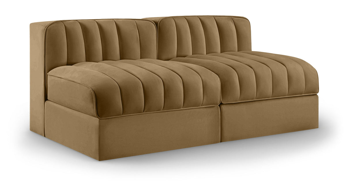 Rummi - Velvet Performance Fabric Upholstered 2 Piece Modular Armless Loveseat