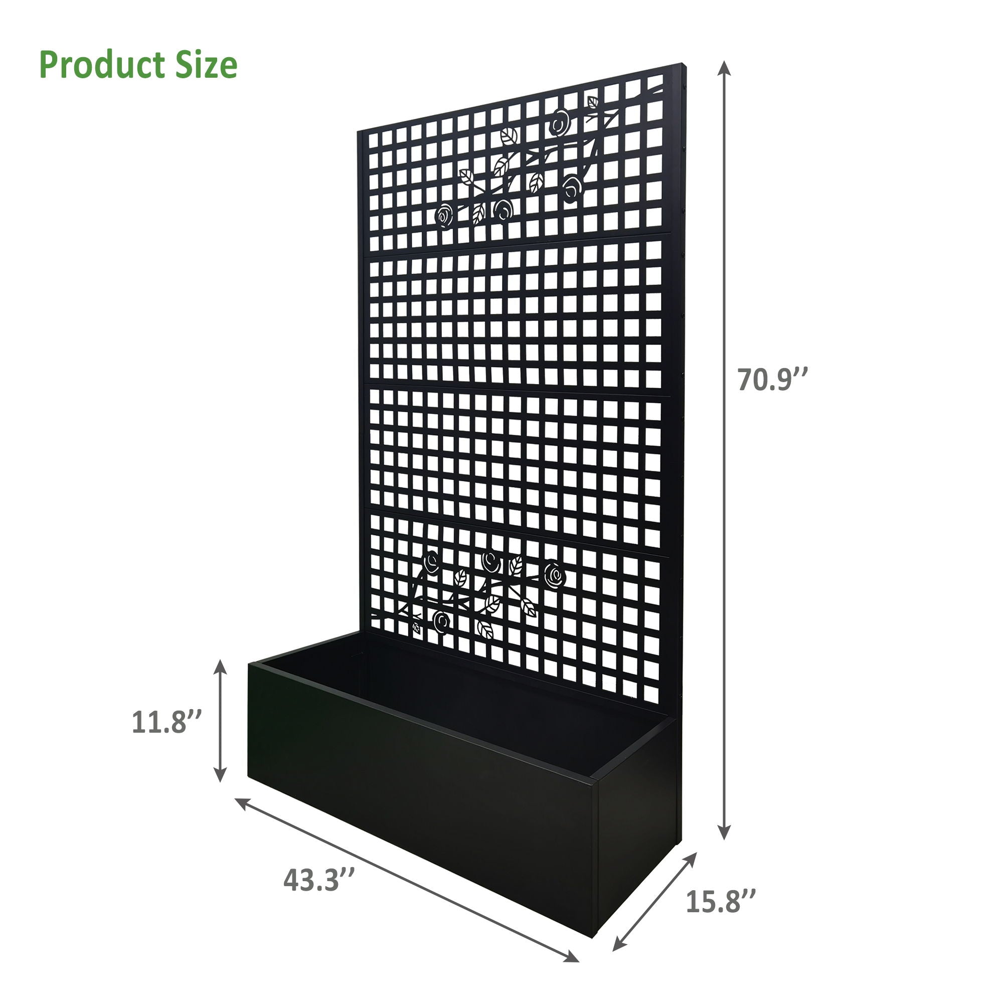 Planter Box With Trellis, Outdoor Raised Garden Bed With Privacy Screen Lattice Panels For Patio - Black