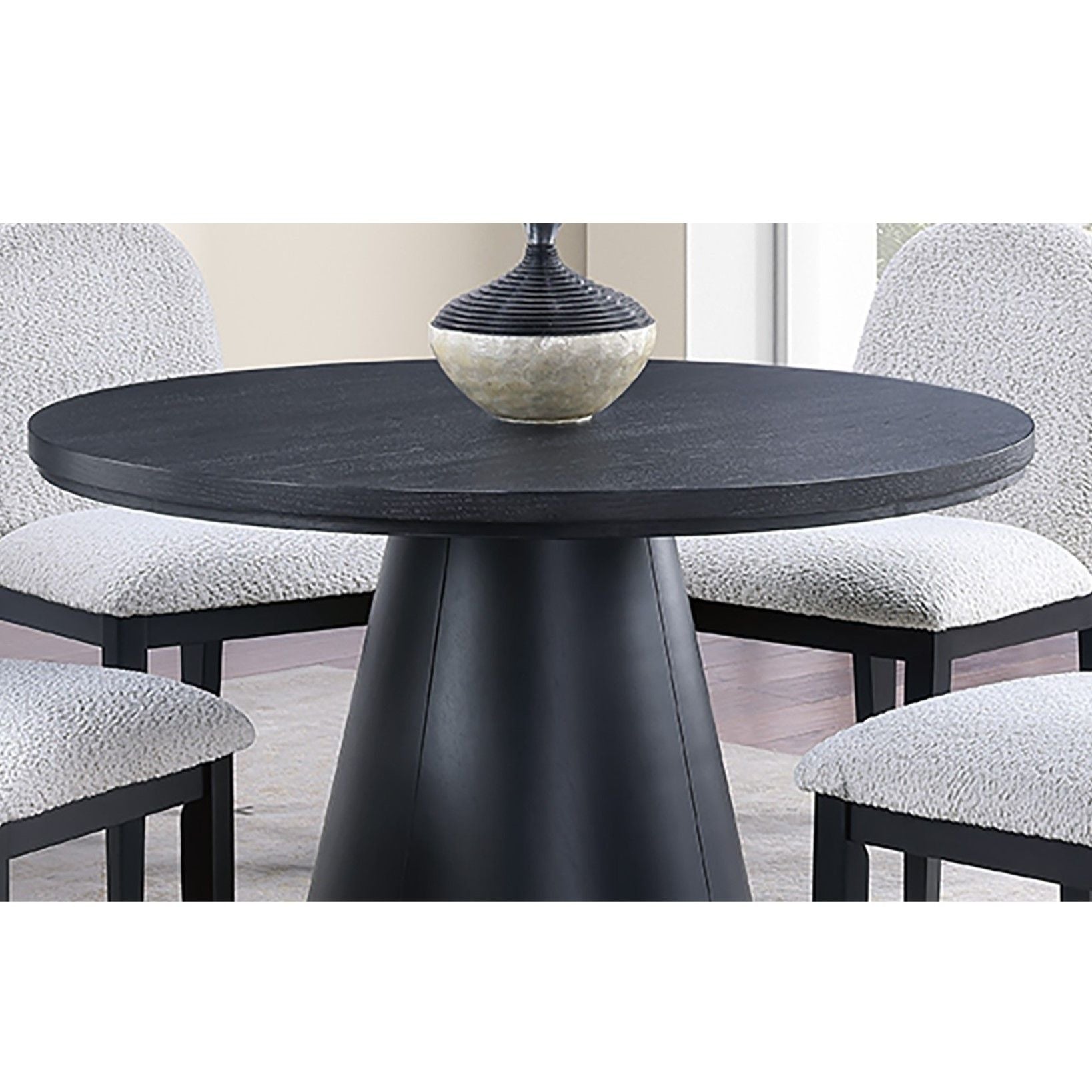 5 Piece Round Dining Set With With Chairs - Black / White