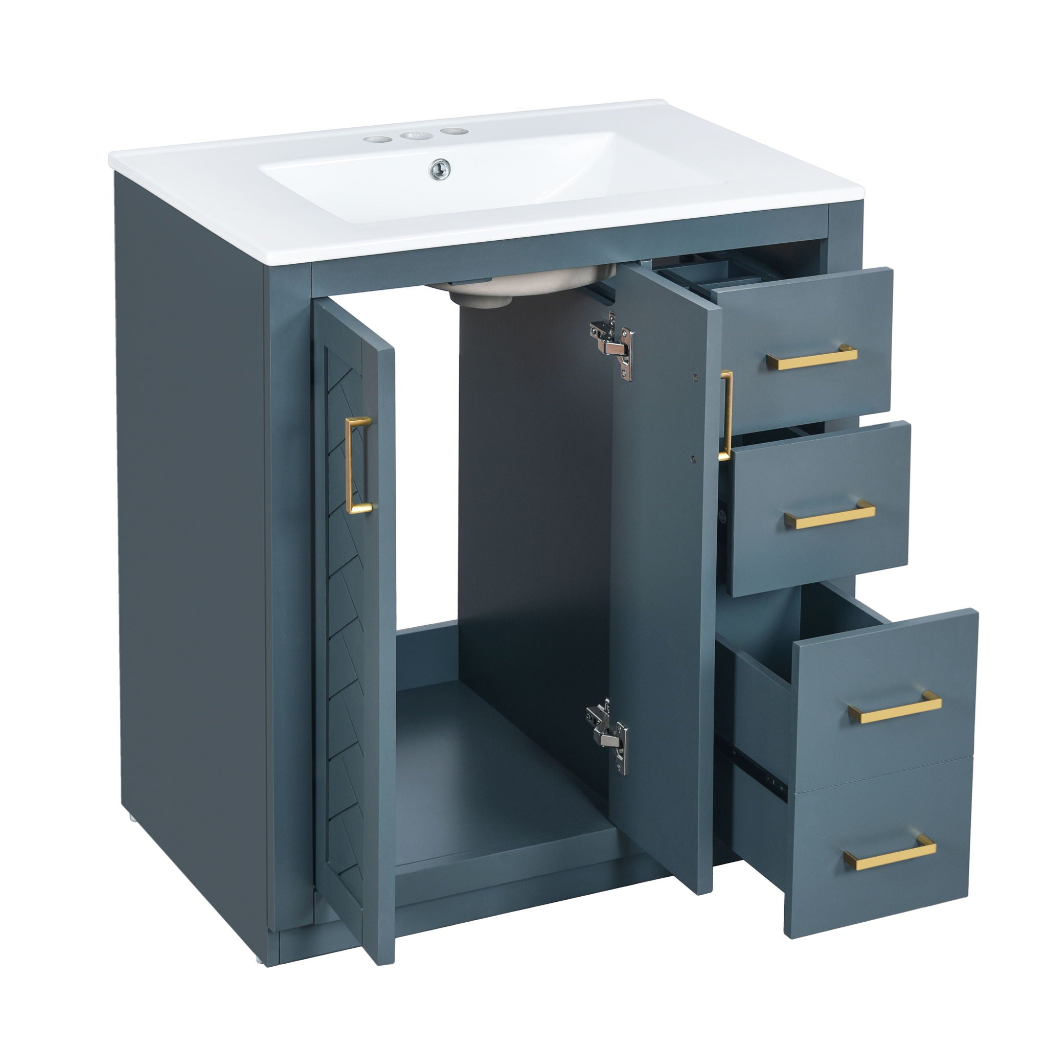 Bathroom Vanity With Sink, Storage Cabinet, Freestanding Set With 3 Drawers & Soft Closing Doors