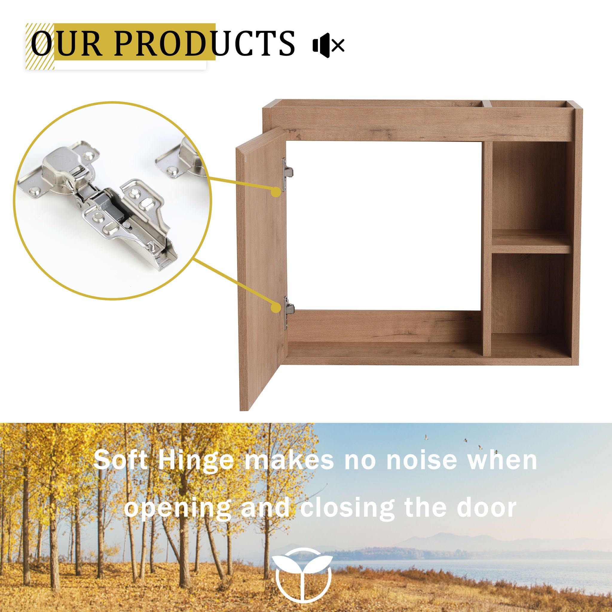 24" Wall Mounted Bathroom Vanity & Sink & Soft Close Door - Imitative Oak / White