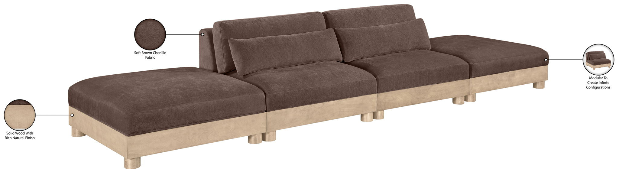 Turin - Chenille Fabric Upholstered Modular Sectional - Brown
