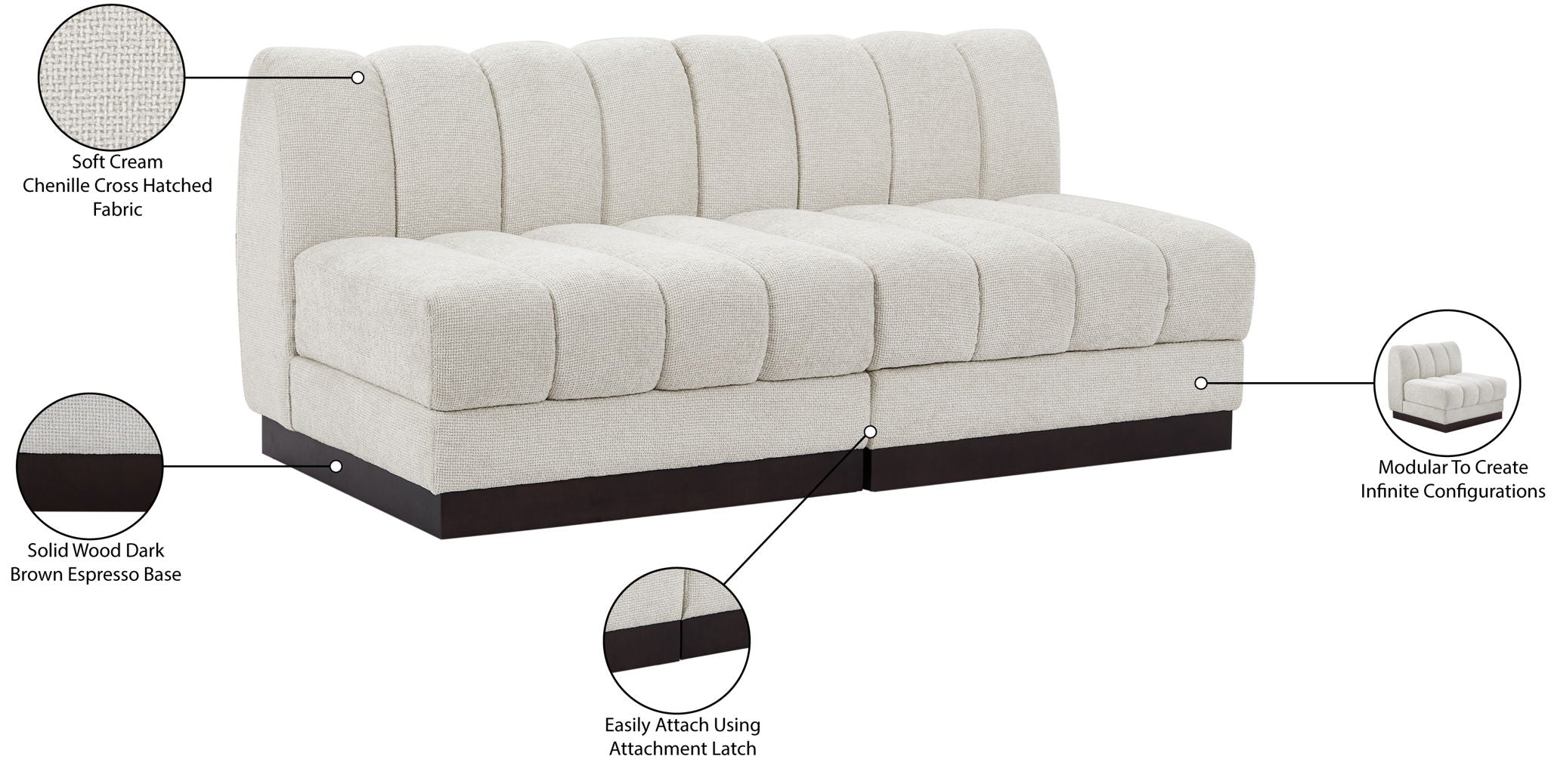 Quinn - 2 Seat Modular Armless Sofa