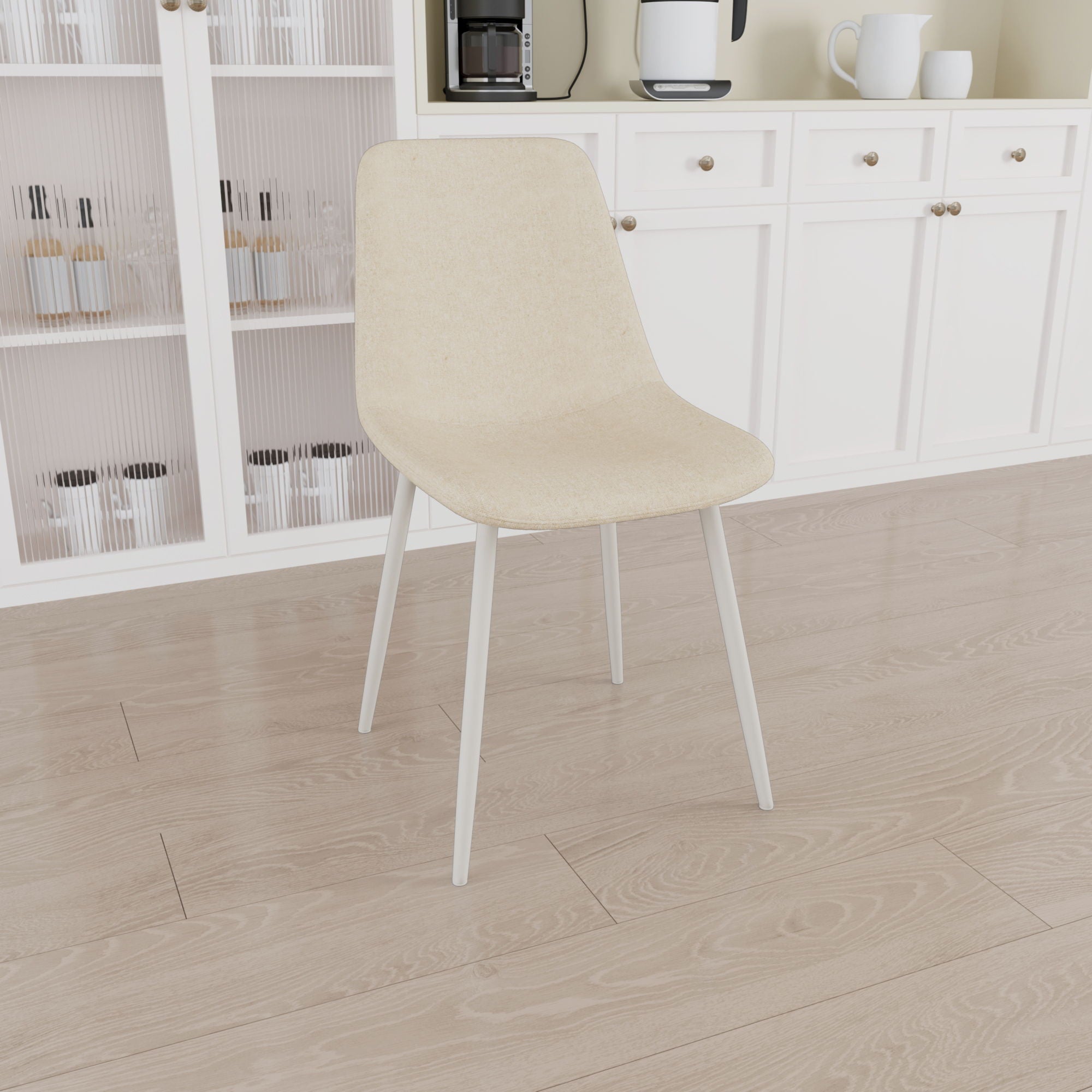 Modern Kitchen Dining Chairs (Set of 4) With Linen Padding And Sturdy Metal Legs - Beige