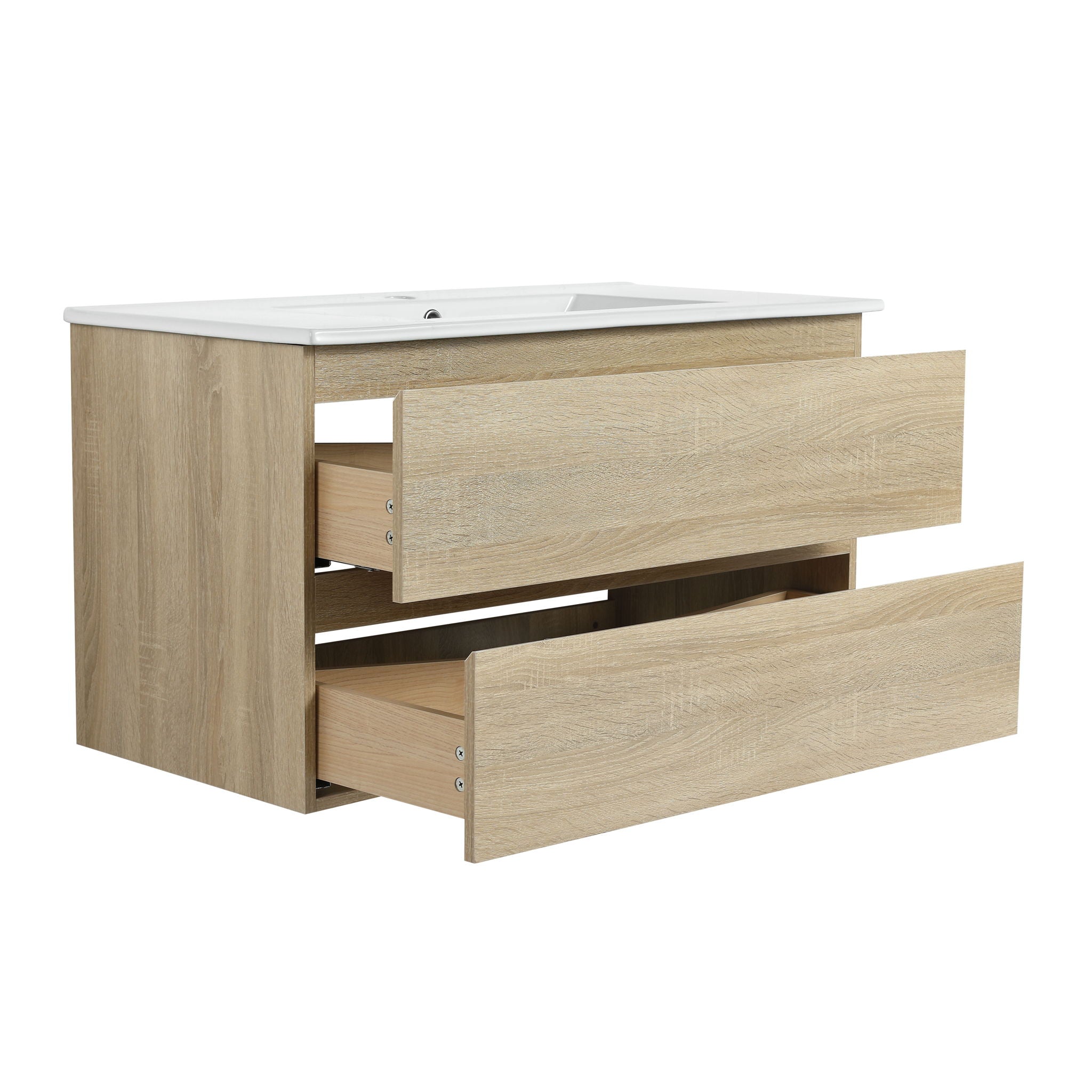 Wall Mounted Bathroom Vanity & Sink, 2 Soft Close Drawers