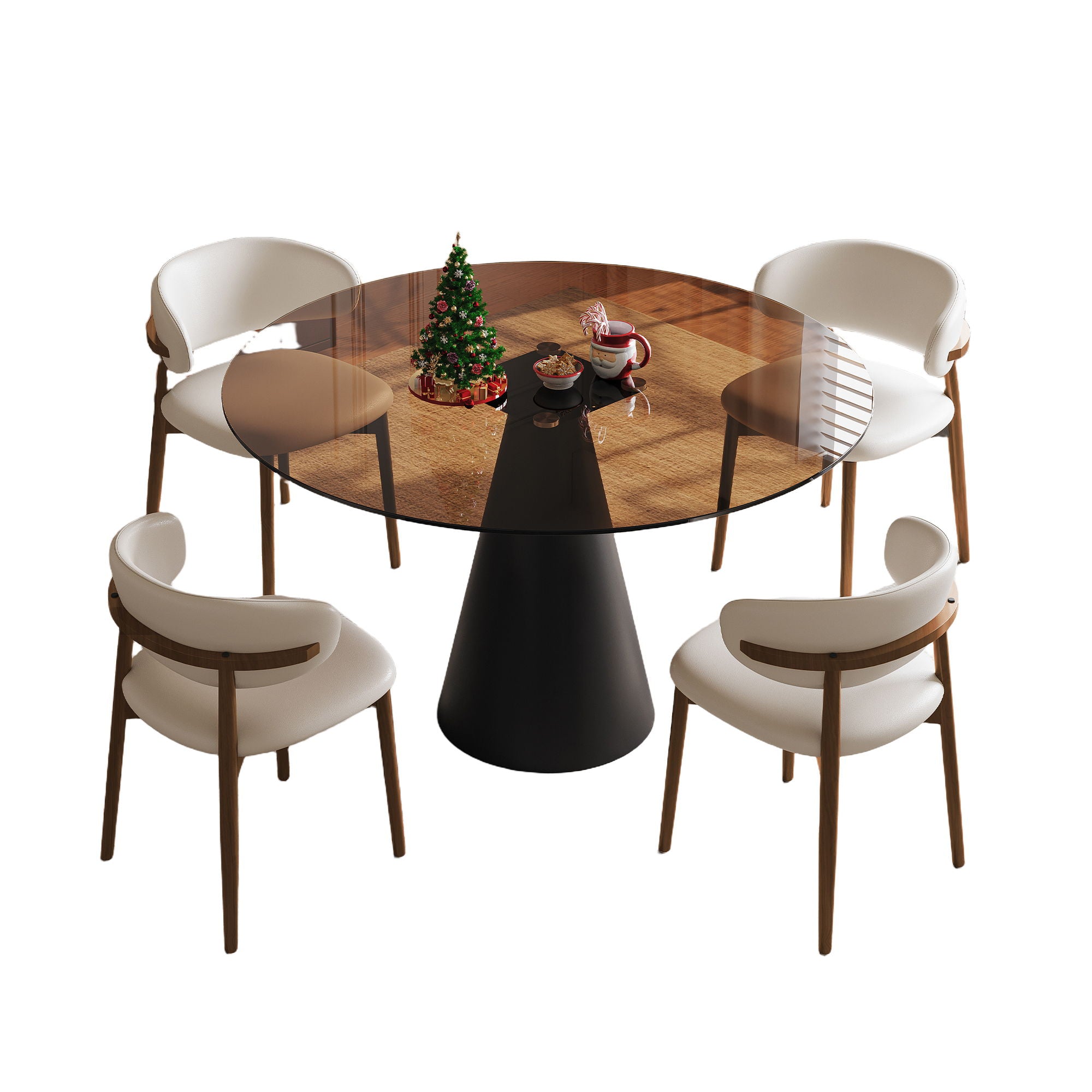 Round Dining Table - Black / Brown - Tempered Glass