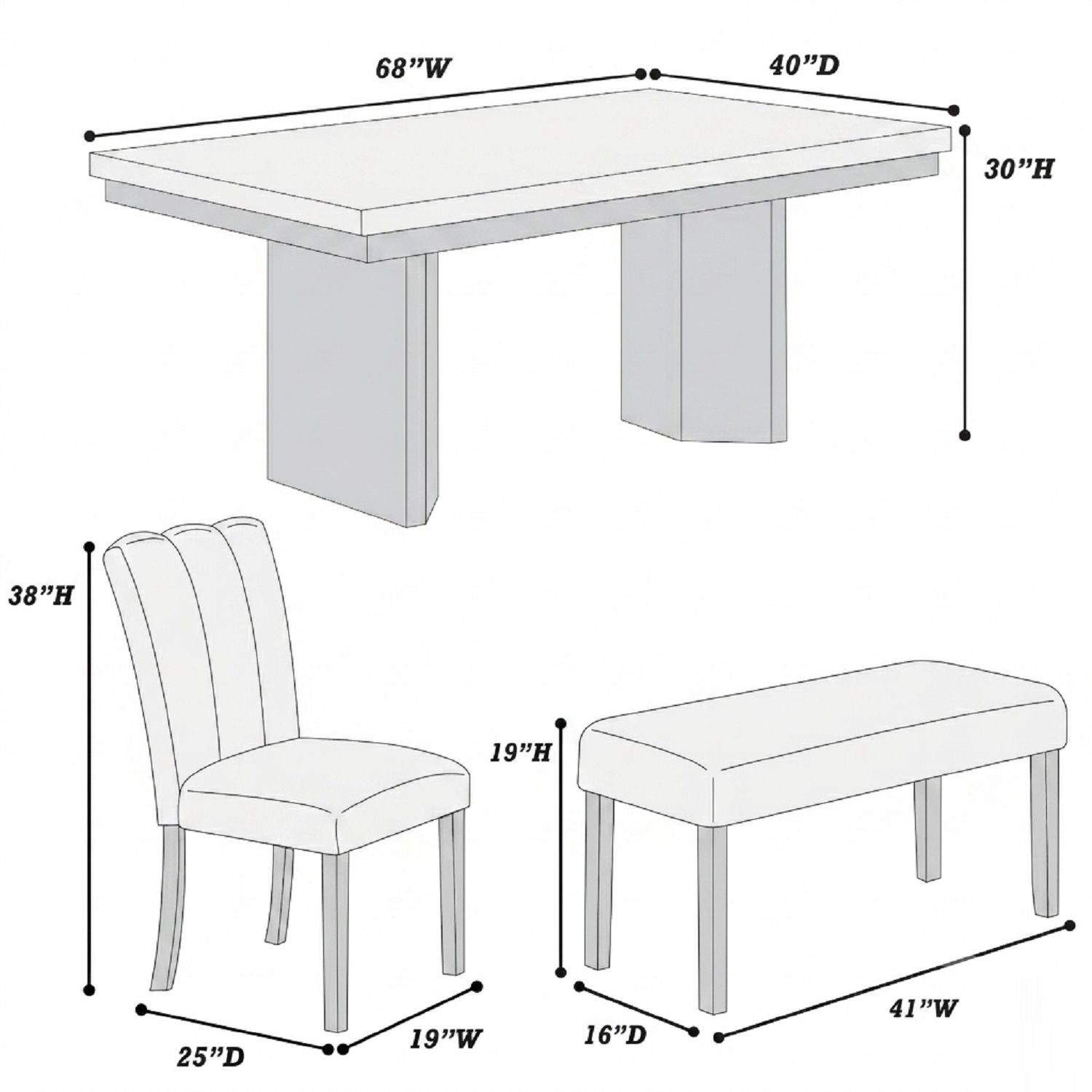 2 Tone Dining Table Set With Upholstered Side Chairs