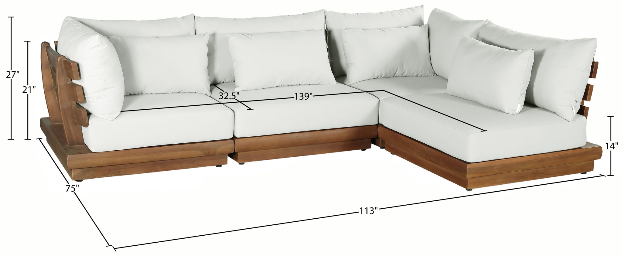 Mirella - 4 Piece Water Resistant Fabric Outdoor Patio Modular Sectional