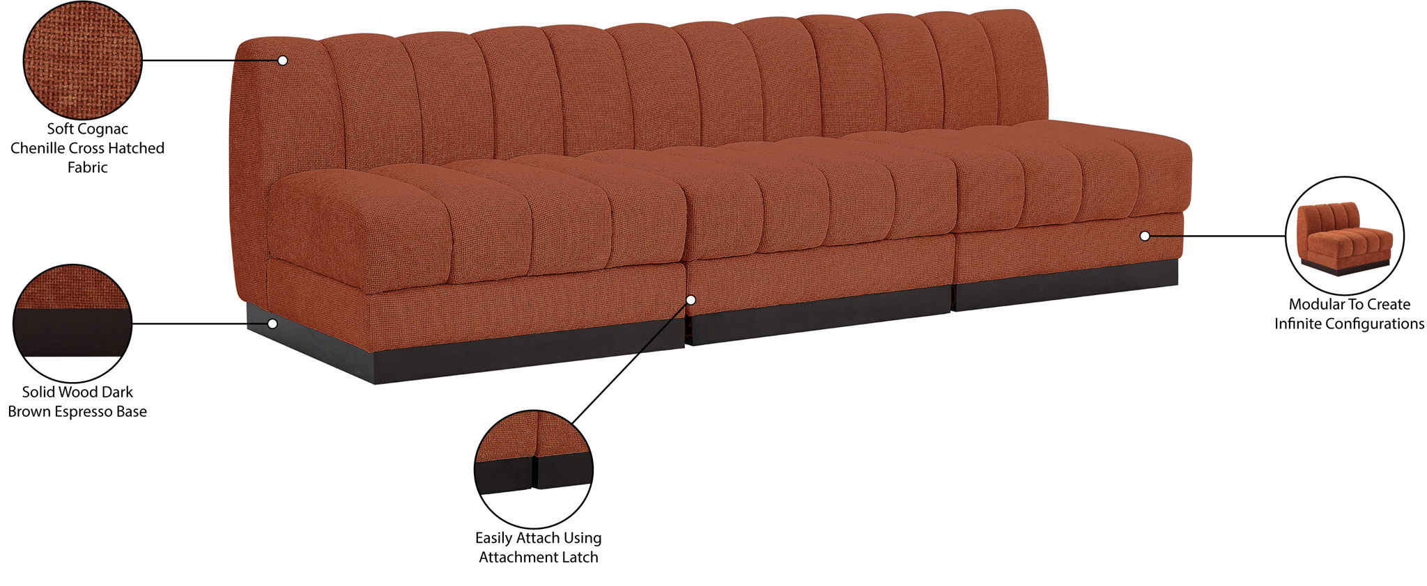 Quinn - 3 Seat Modular Armless Sofa