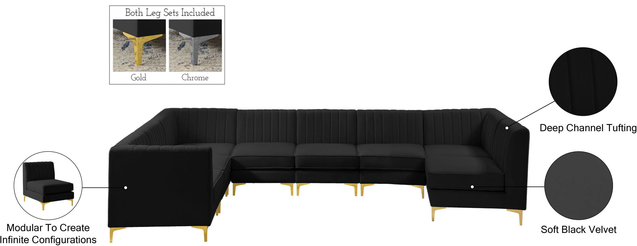 Alina - 8 Piece Velvet Modular Sectional